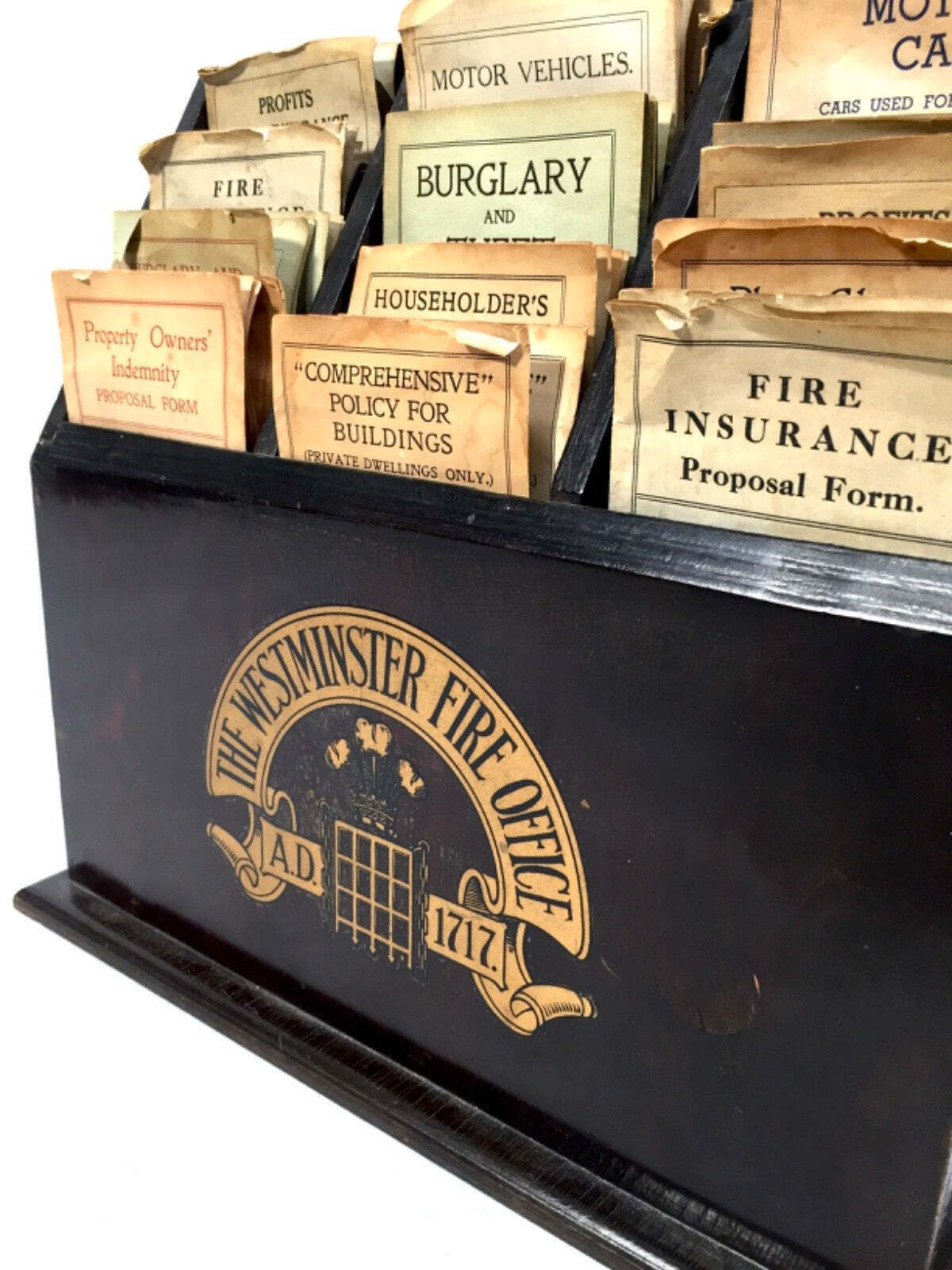 Antique Advertising The Westminster Fire Office Tabletop Leaflet Display Rack photo 499.0