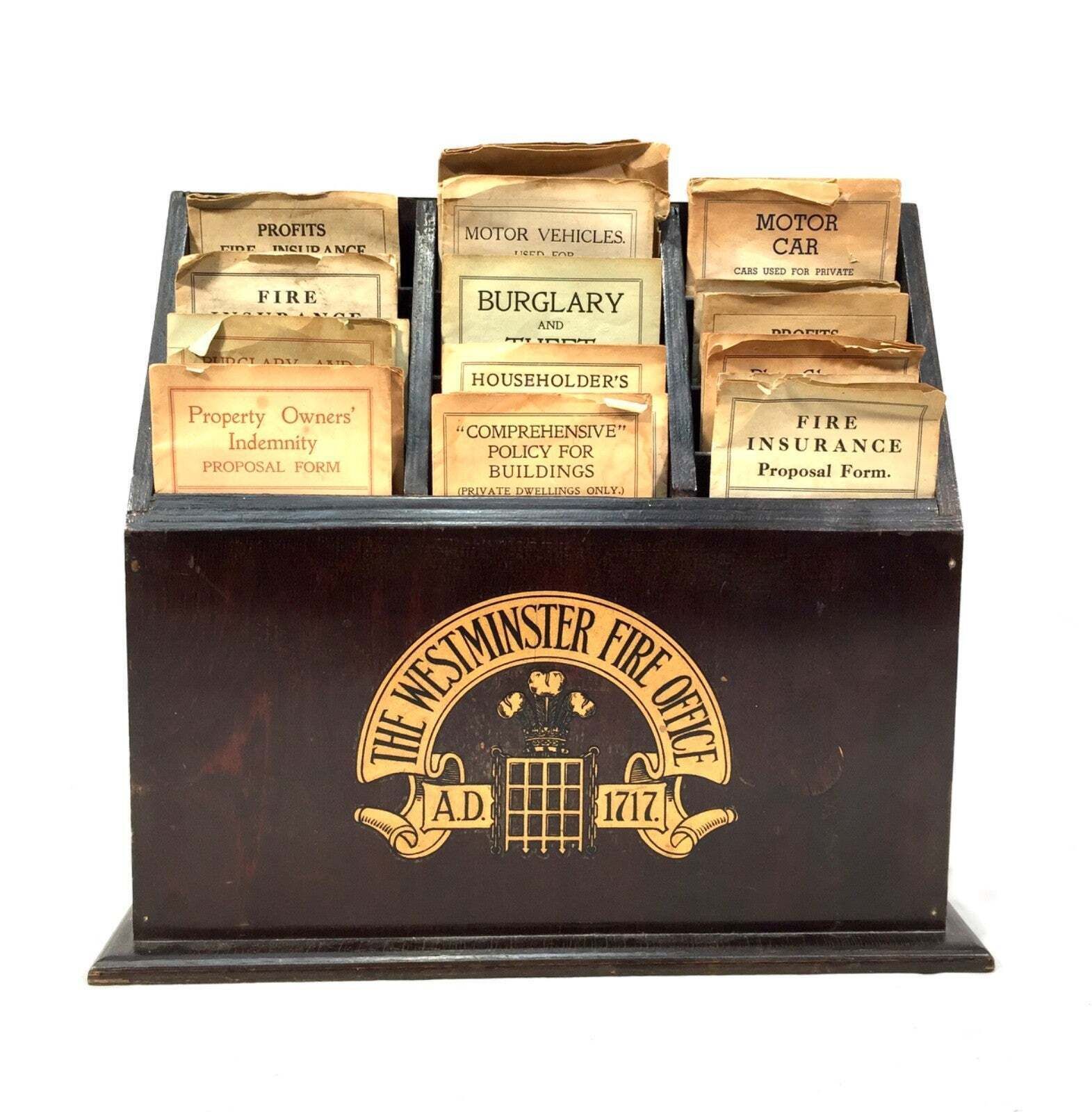 Antique Advertising The Westminster Fire Office Tabletop Leaflet Display Rack photo vinterior