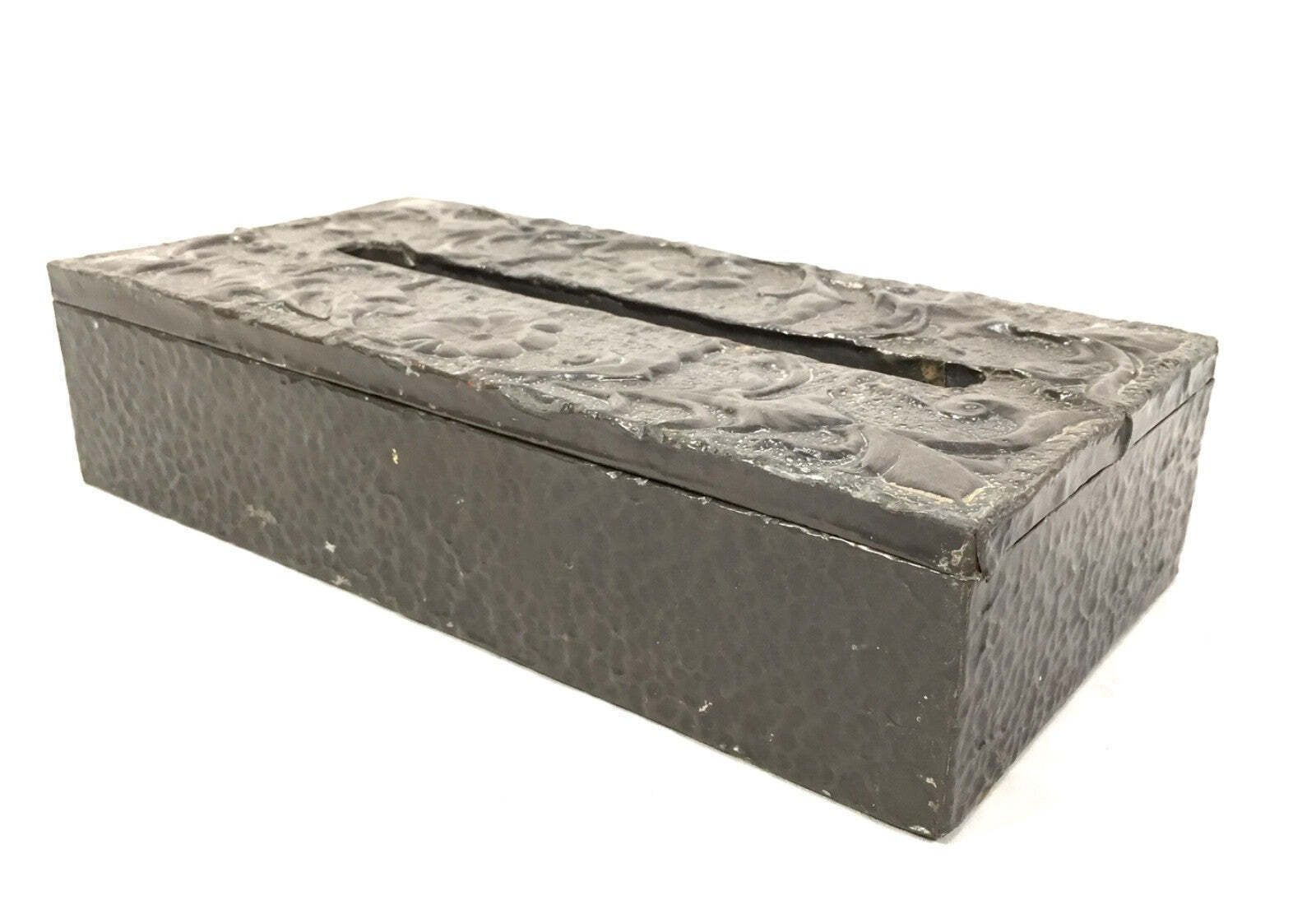 Antique Art Nouveau Pewter Metal Tabletop Tissue Box Holder / Floral Motifs photo for sale