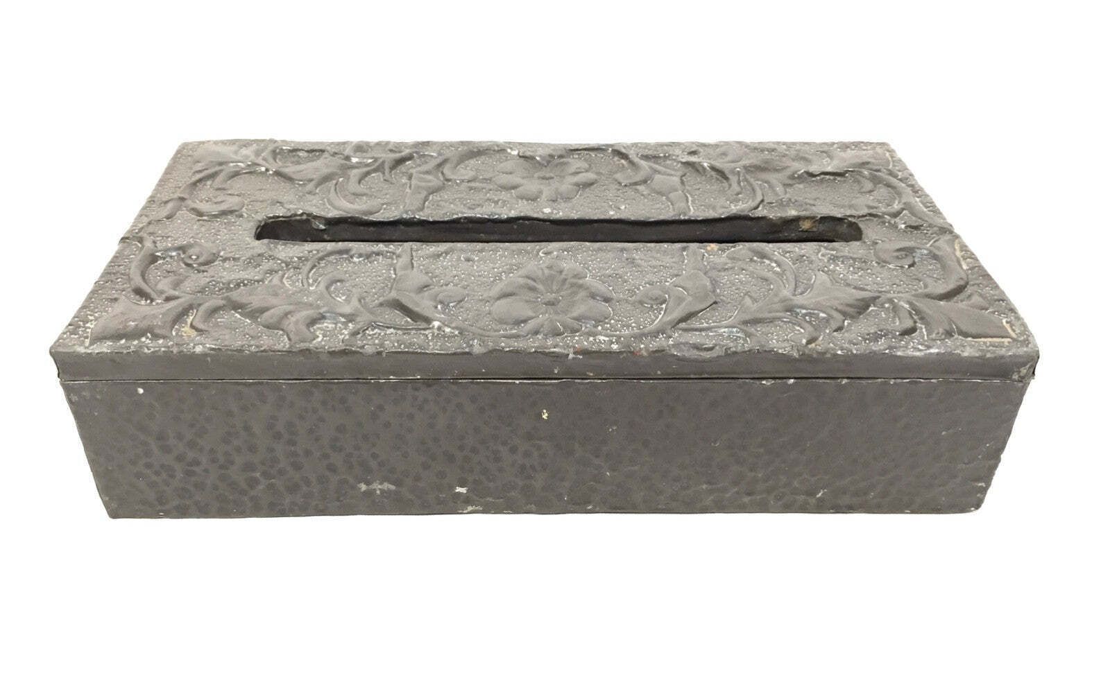 Antique Art Nouveau Pewter Metal Tabletop Tissue Box Holder / Floral Motifs photo 50.0