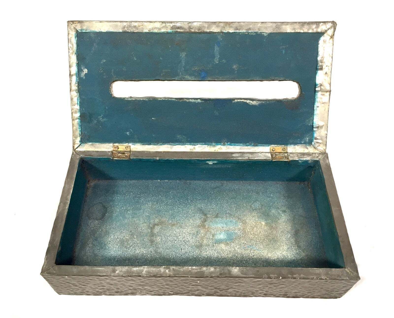 Antique Art Nouveau Pewter Metal Tabletop Tissue Box Holder / Floral Motifs photo vintage
