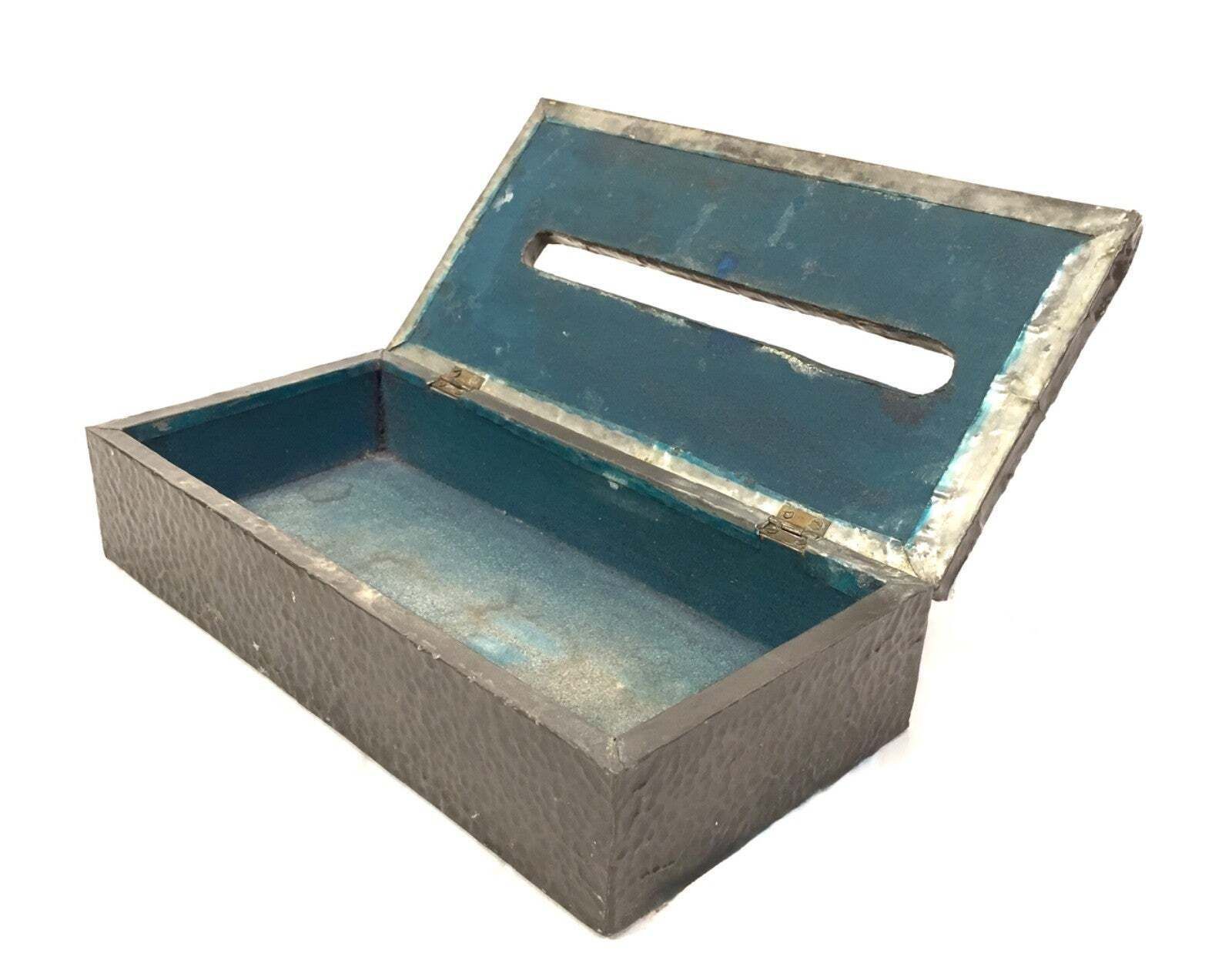Home Decor Antique Art Nouveau Pewter Metal Tabletop Tissue Box Holder / Floral Motifs photo