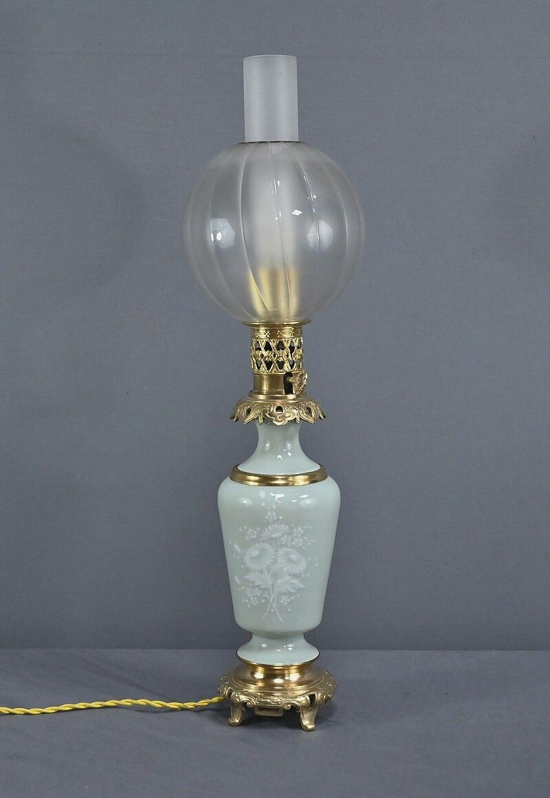 Electrified Celadon Oil Lamp, Napoleon III Period – Part 2 Of The 19th Century photo for sale