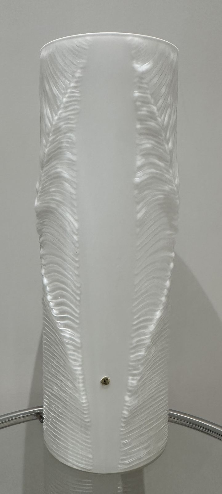 Large 1970s Peill & Putzler White & Clear Encased Glass "Feather" Cylindrical Vase photo for sale