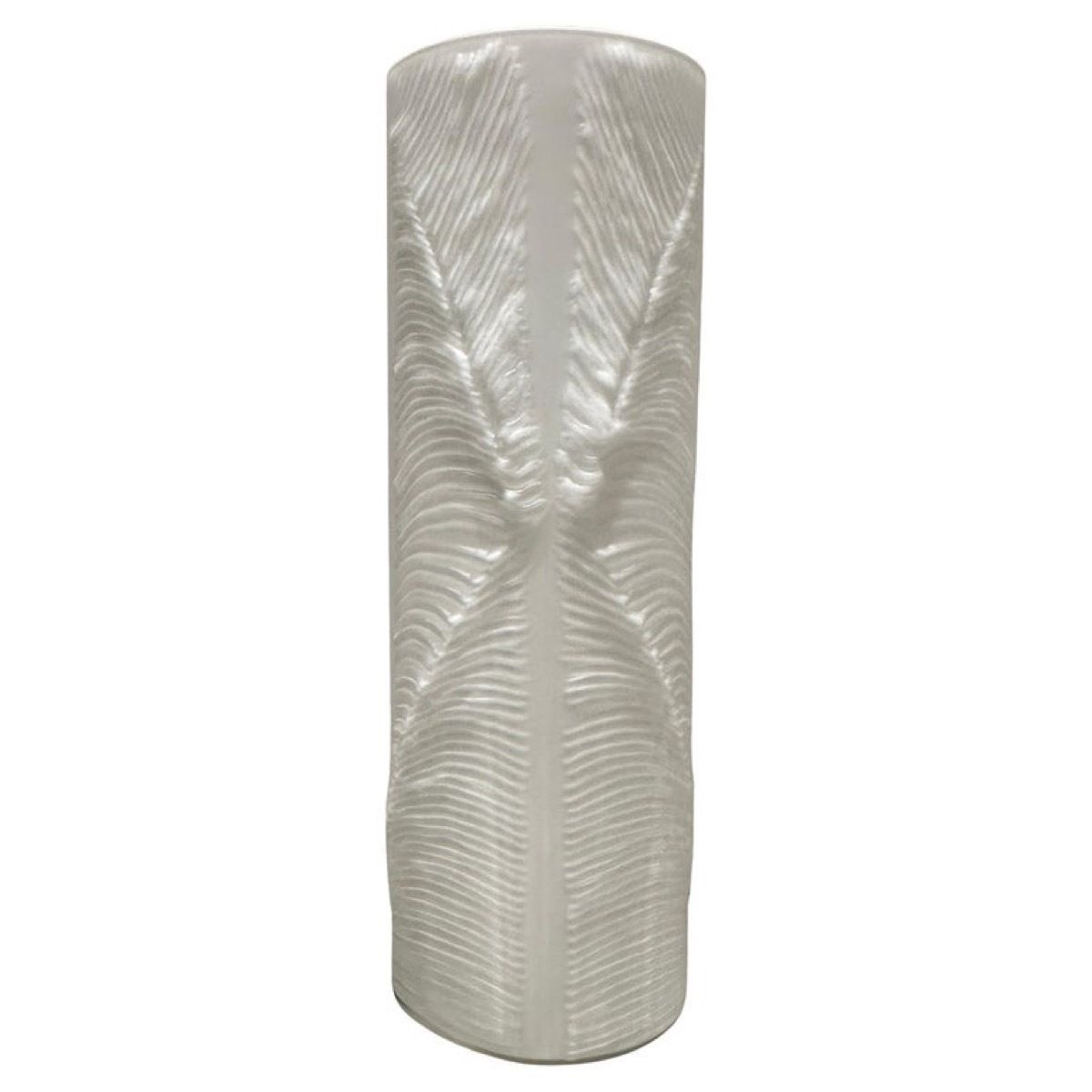 Large 1970s Peill & Putzler White & Clear Encased Glass "Feather" Cylindrical Vase