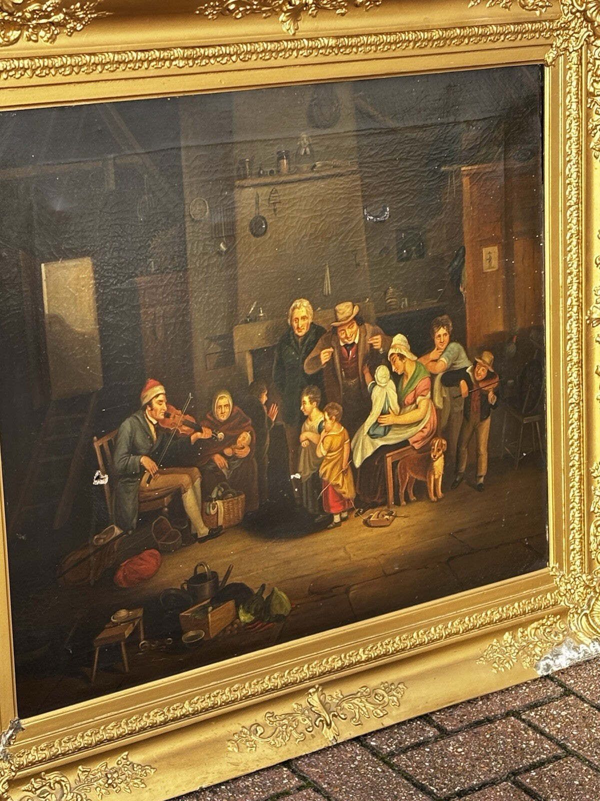 photo for sale 19th C Gilt Framed Rendition Of “The Blind Fiddler” Original By Sir David Wilkie