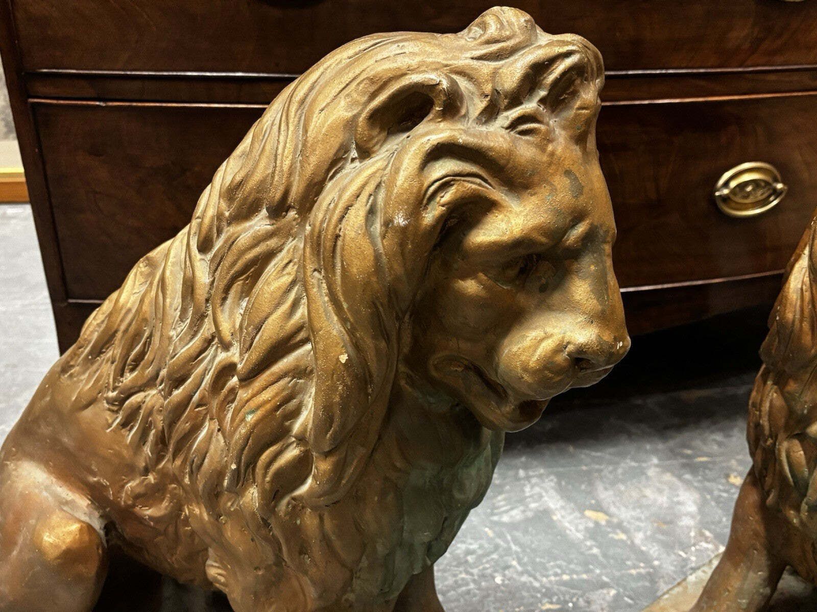 Pair Of 1930's Terracotta Garden Lions photo Garden Decor