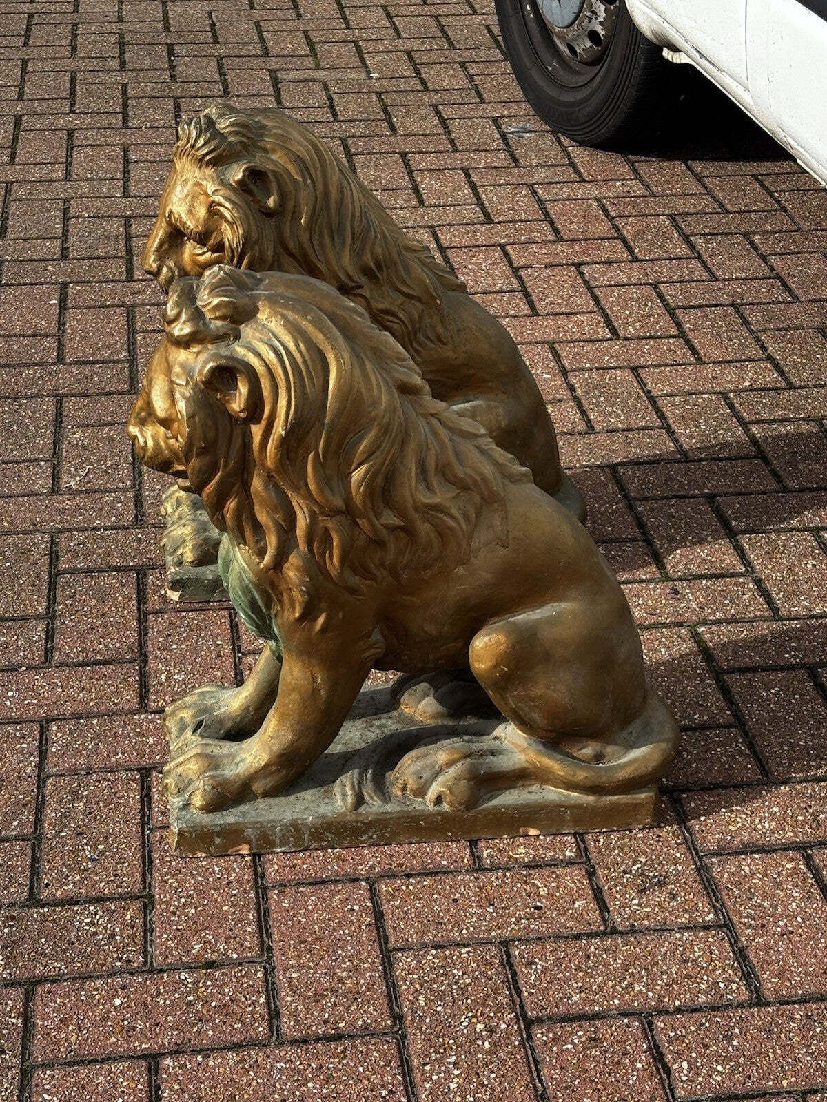 Pair Of 1930's Terracotta Garden Lions photo vintage