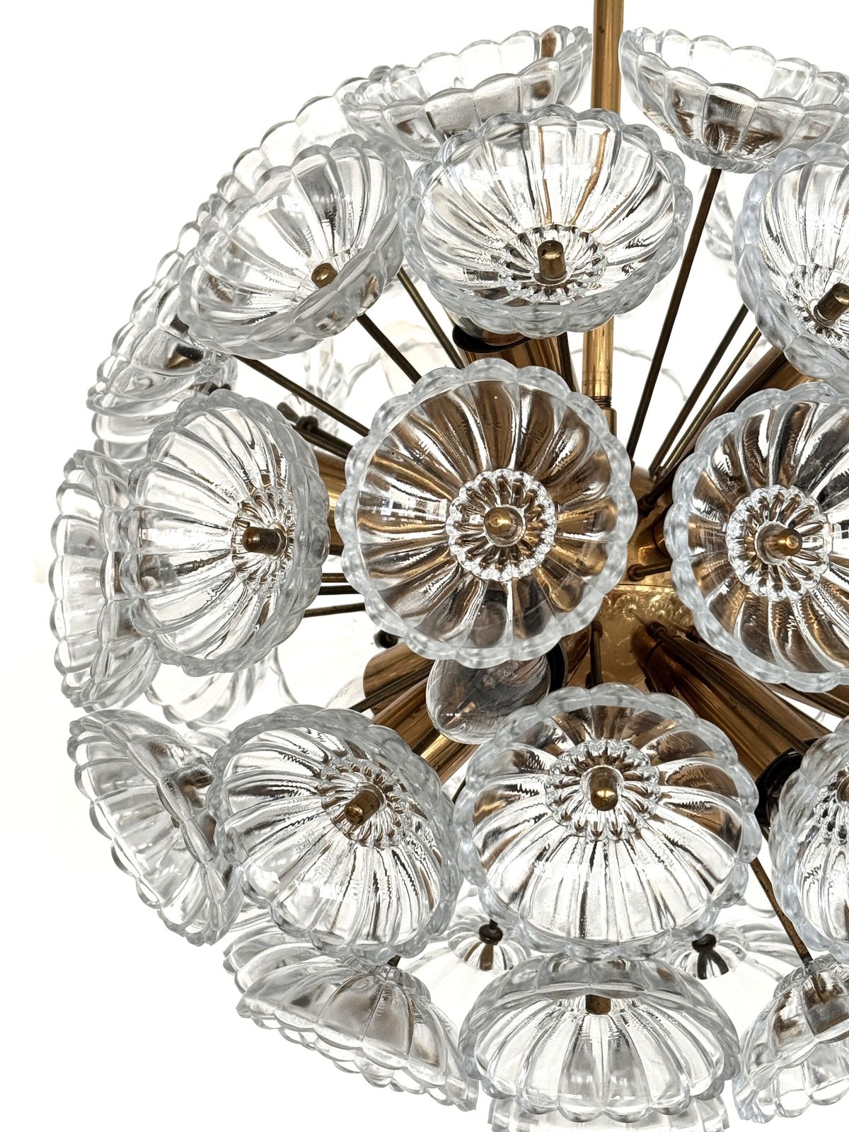 Lighting Midcentury Sputnik 'Dandelion' Chandelier Glass Flowers & Brass, Germany 1960 photo