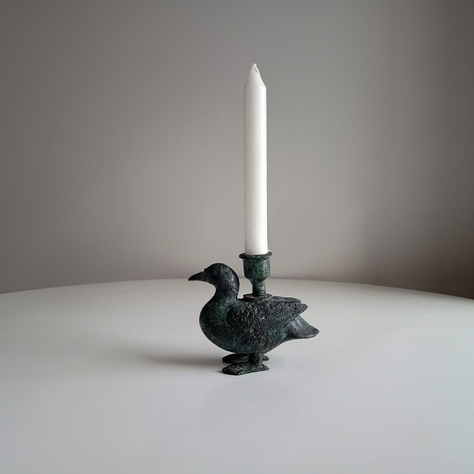 Late 18th Century Belgian Provincial Bronze / Brass Zoomorphic Duck Candlestick, Original, Natural Verdigris Patina photo Home Decor