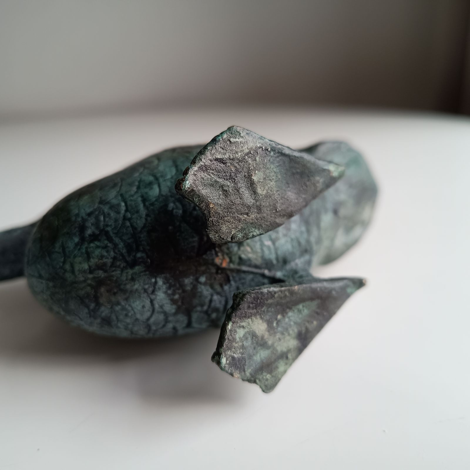 photo for sale Late 18th Century Belgian Provincial Bronze / Brass Zoomorphic Duck Candlestick, Original, Natural Verdigris Patina
