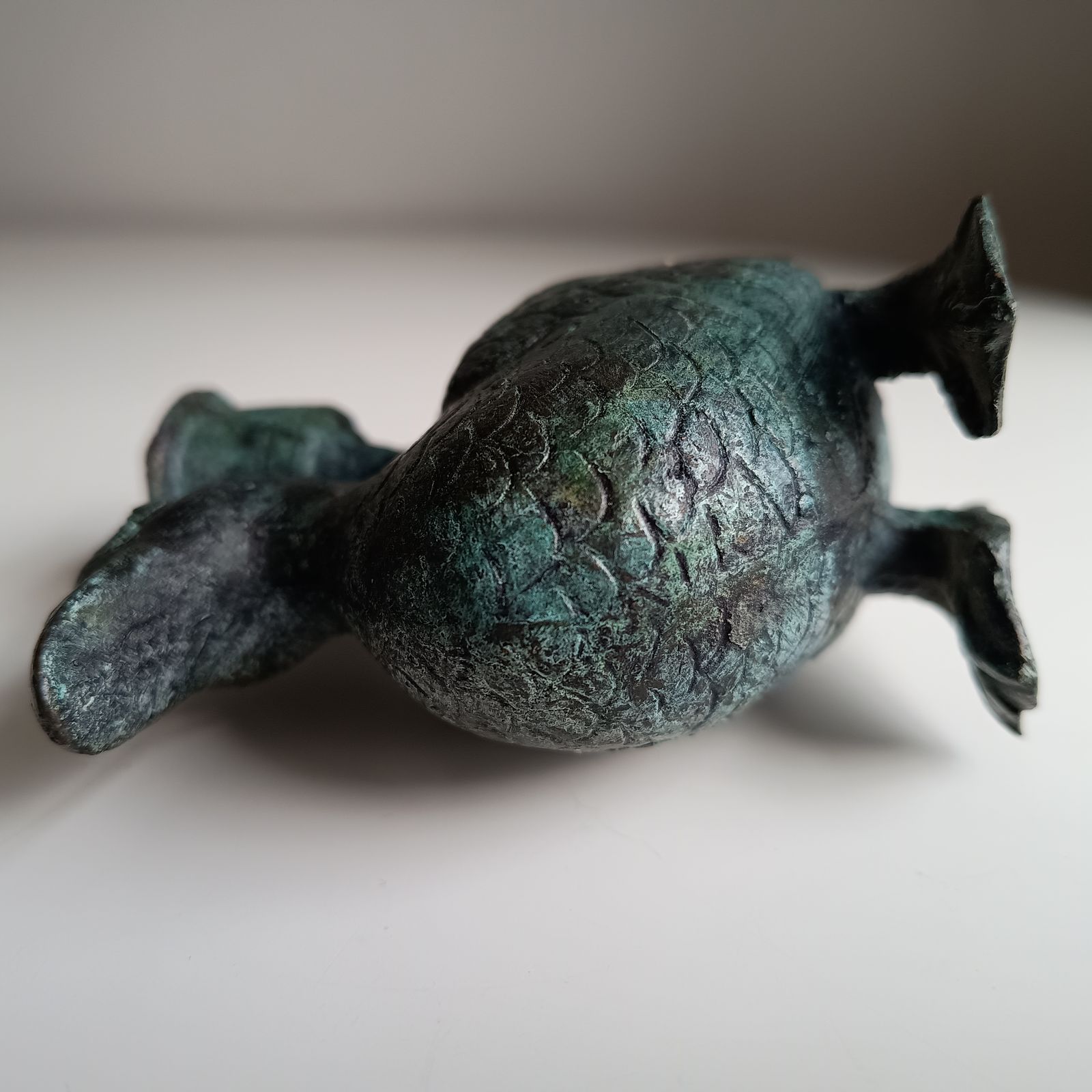 Home Decor Late 18th Century Belgian Provincial Bronze / Brass Zoomorphic Duck Candlestick, Original, Natural Verdigris Patina photo