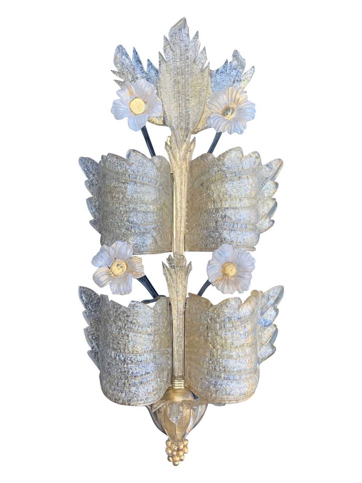 A Stunning Large Pair Of 1930s Art Deco Murano Glass Wall Sconces By Seguso photo vinterior
