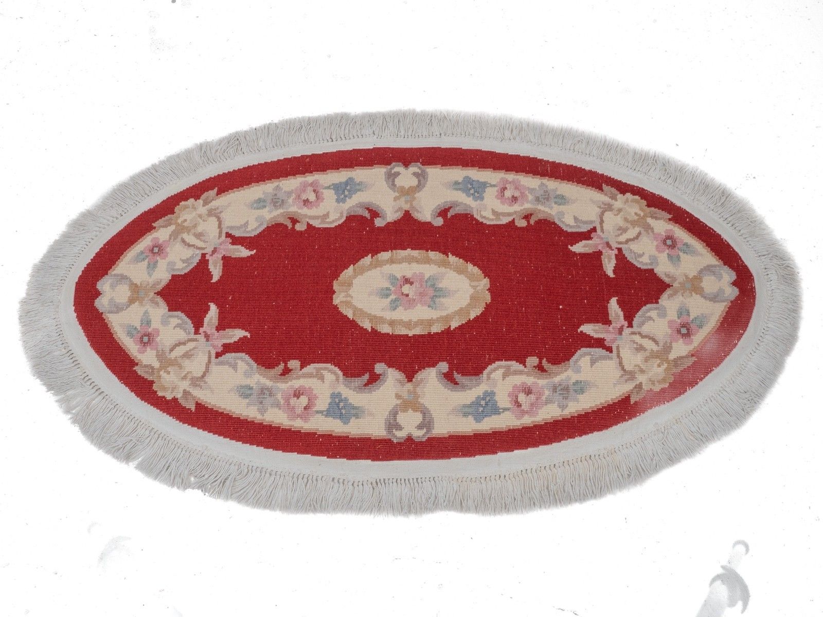 Vintage Chinese Aubusson Oval Hand Woven Red Rug 5'3" X 3' (161 X 91 Cm Carpet) photo vintage