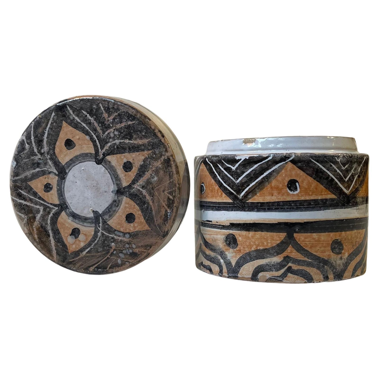 European Folk Art   Naive Trinket Jar In Glazed Terracotta, 1970s