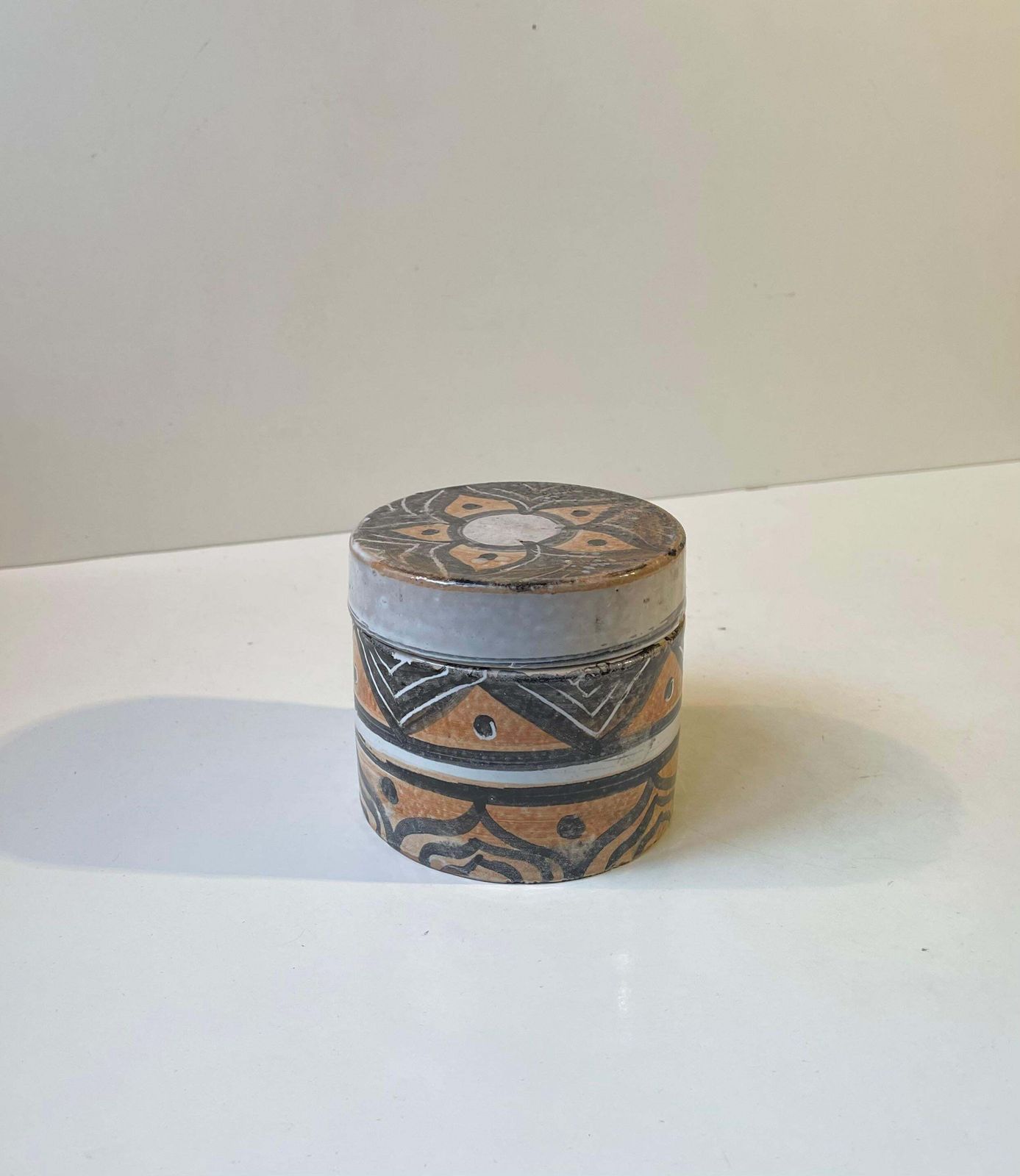 European Folk Art   Naive Trinket Jar In Glazed Terracotta, 1970s photo furniture