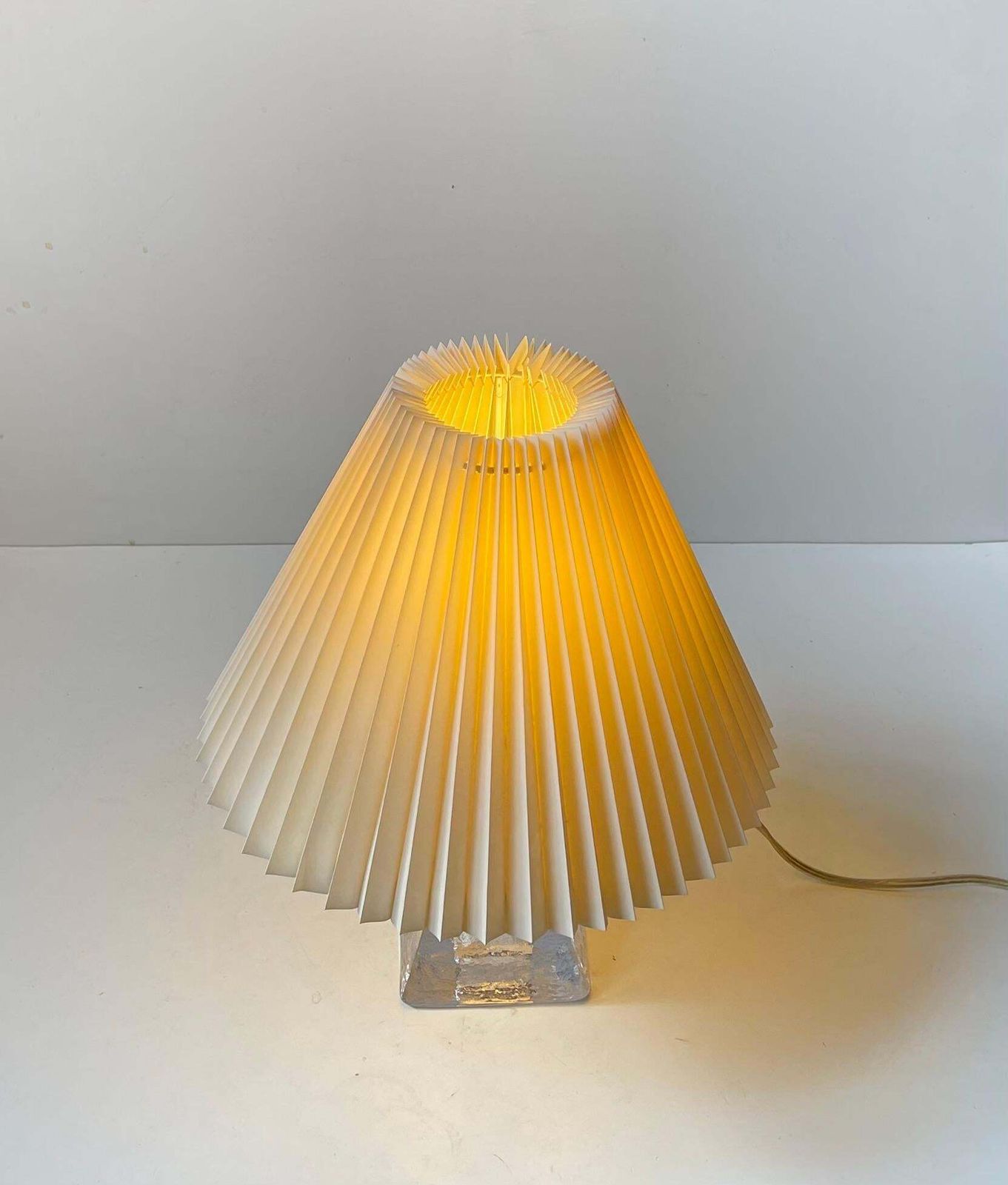 Urshult Glasbruk Sweden Midcentury Table Lamp In Ice Glass, 1960s photo vinterior