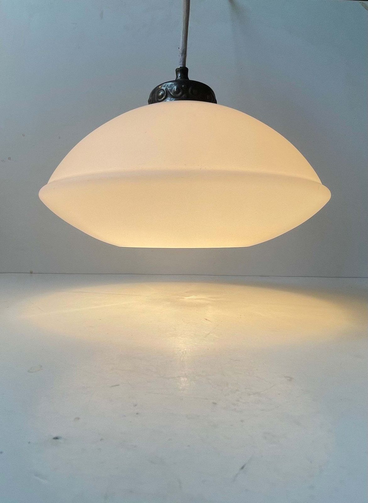 Danish Art Deco Pendant Lamp In White Opaline Glass, 1930s