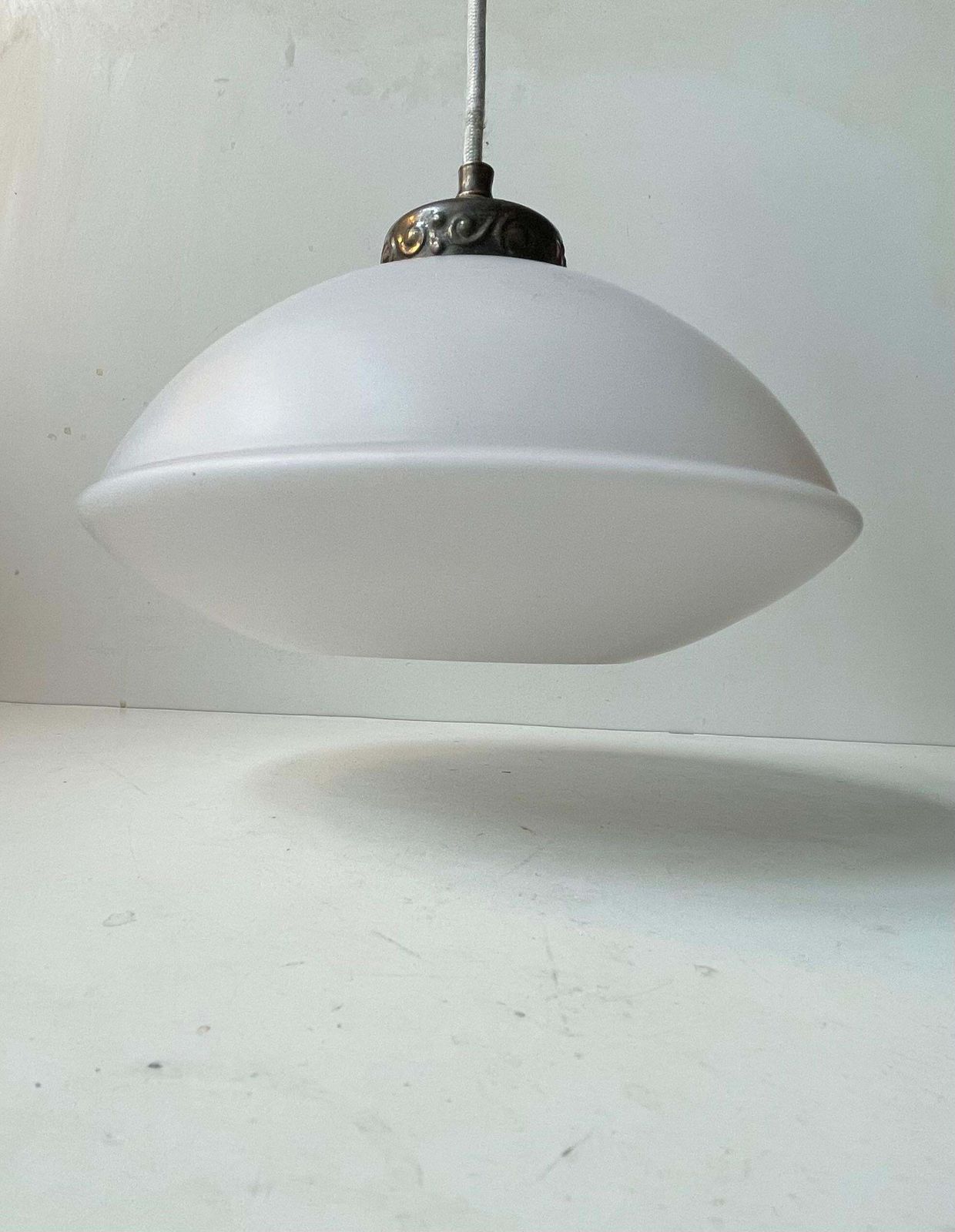 Danish Art Deco Pendant Lamp In White Opaline Glass, 1930s photo for sale