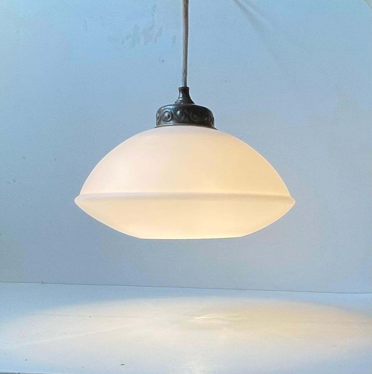 Danish Art Deco Pendant Lamp In White Opaline Glass, 1930s photo vintage