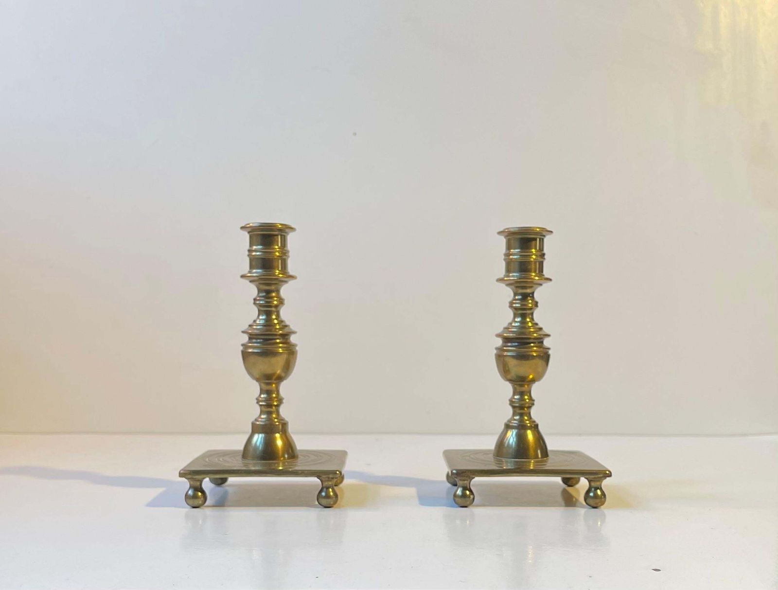 Antique Castle Candlesticks In Brass, Danish Baroque Revival Style C. 1920 photo 396.0