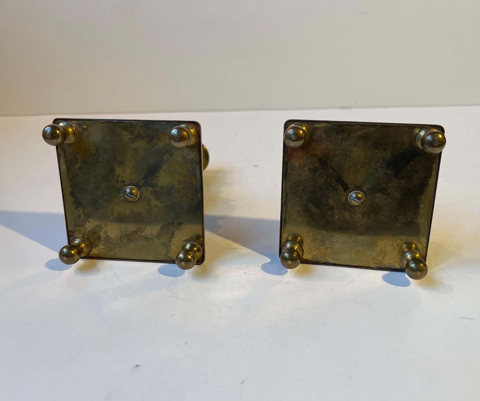 Antique Castle Candlesticks In Brass, Danish Baroque Revival Style C. 1920 photo vintage