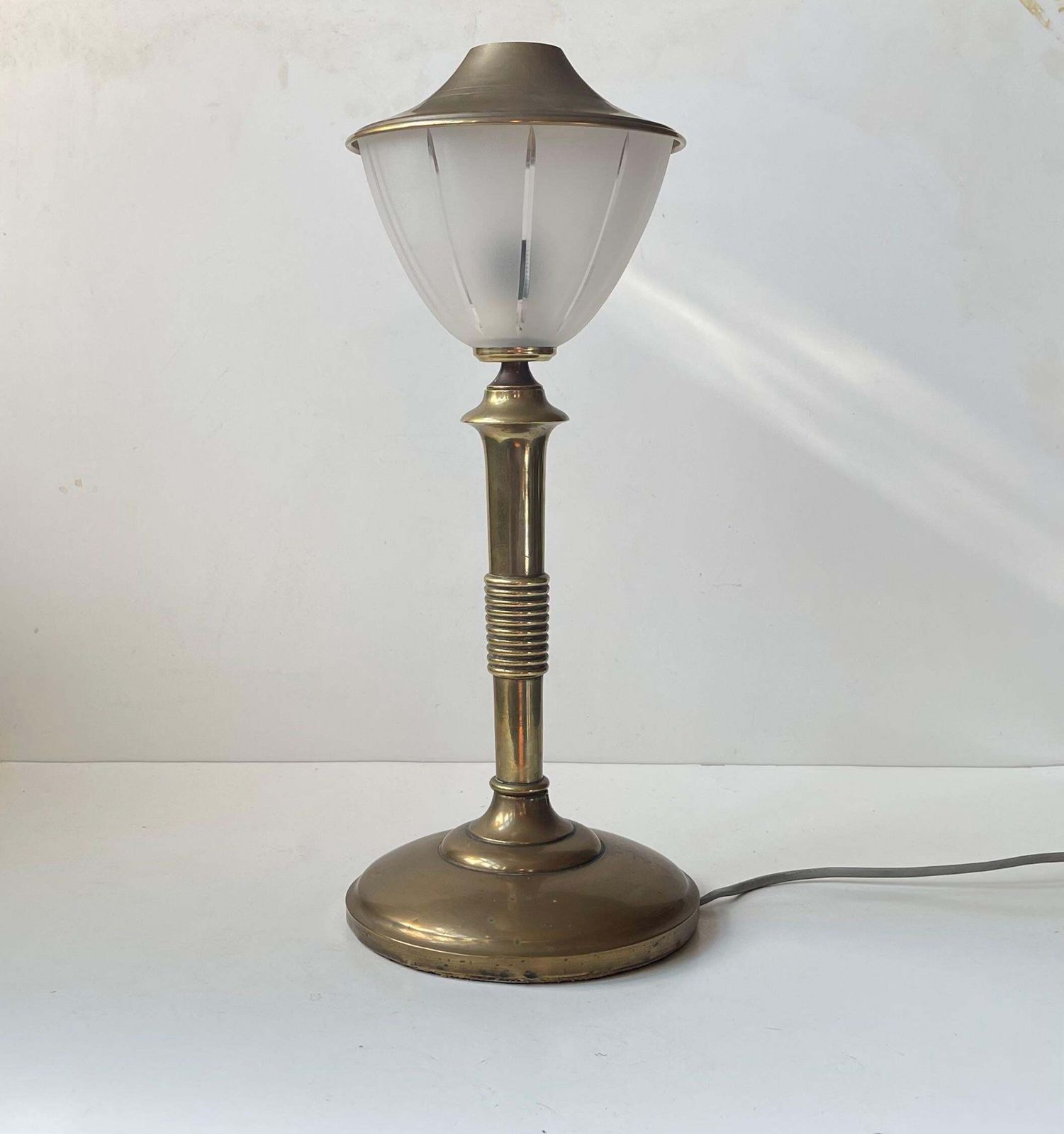Scandinavian Art Deco Table Lamp In Bronze, Brass And Glass, 1940s photo Lighting
