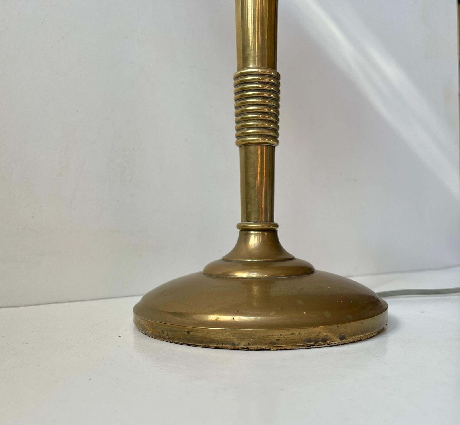 Scandinavian Art Deco Table Lamp In Bronze, Brass And Glass, 1940s photo vinterior
