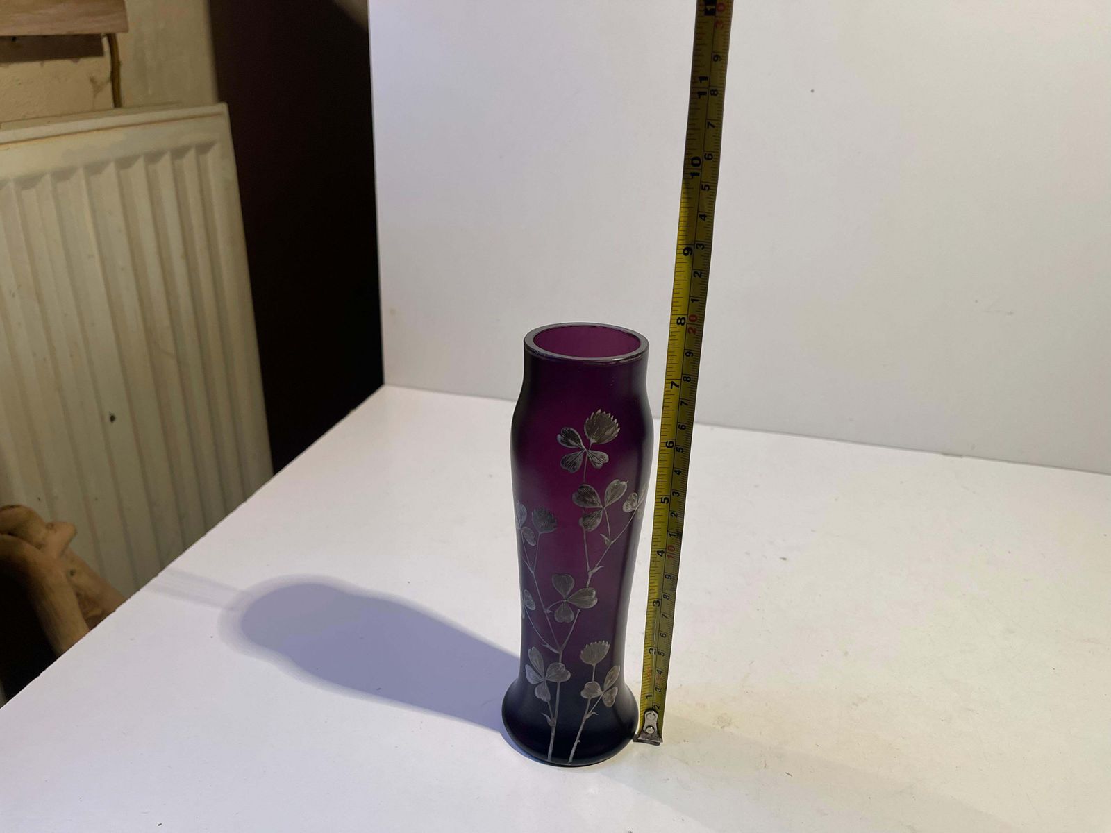 Art Nouveau Vase In Deep Purple Hand Painted Glass, Kralik Poschinger Instyle photo vintage