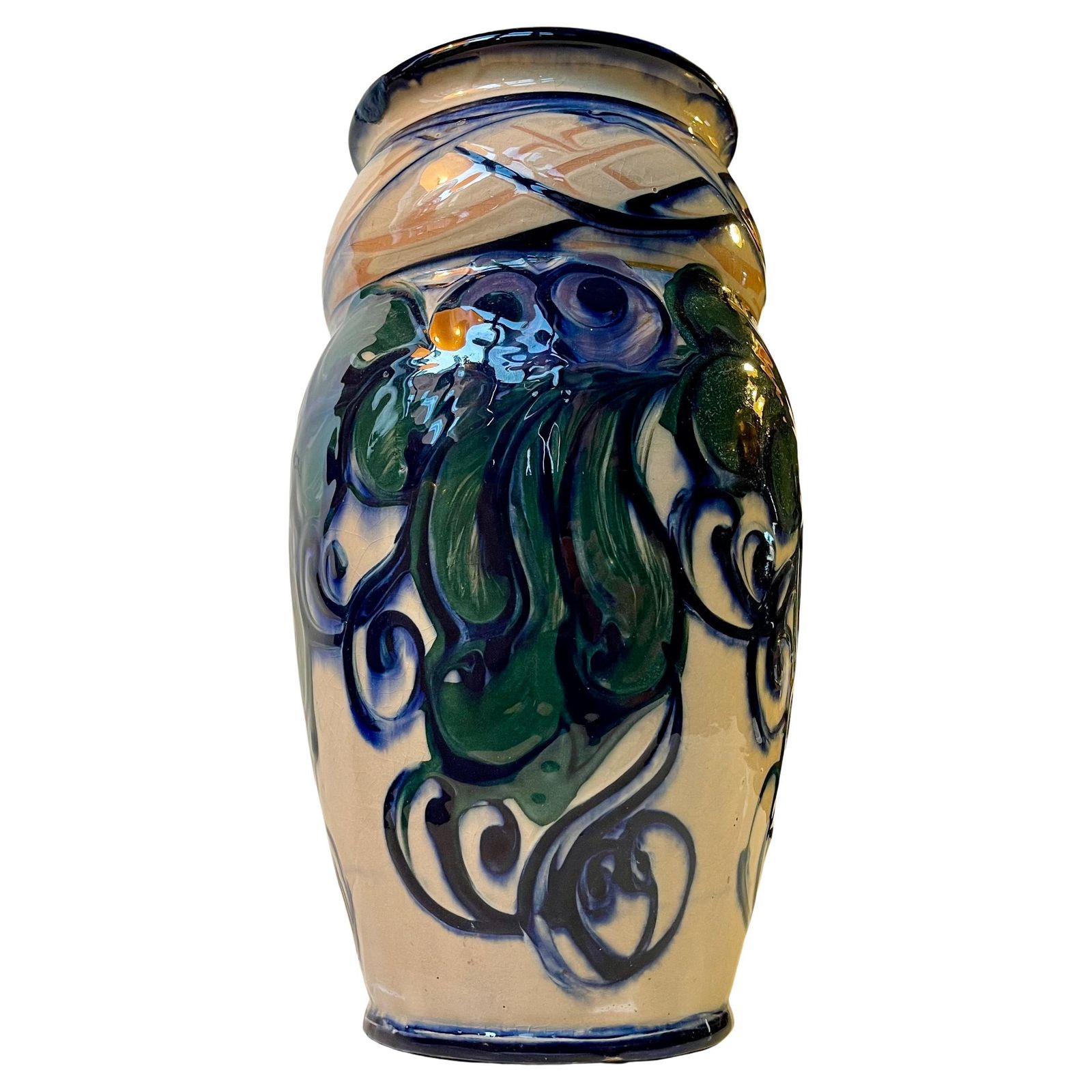Large Hand Glazed Danish Art Nouveau Vase By Danico, 1920s