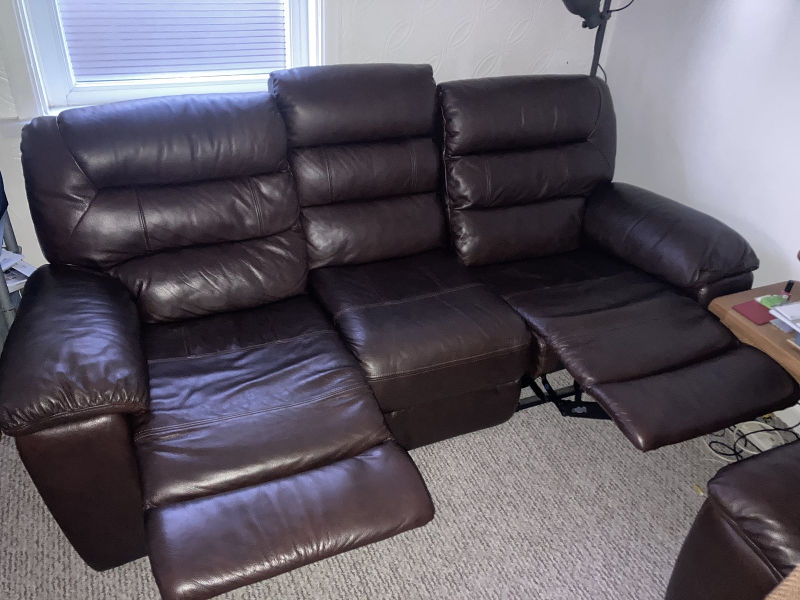 Oak Furniture Land Grade A Genuine Leather Brown All Reclining 3 Piece Suite Sofa Set photo furniture