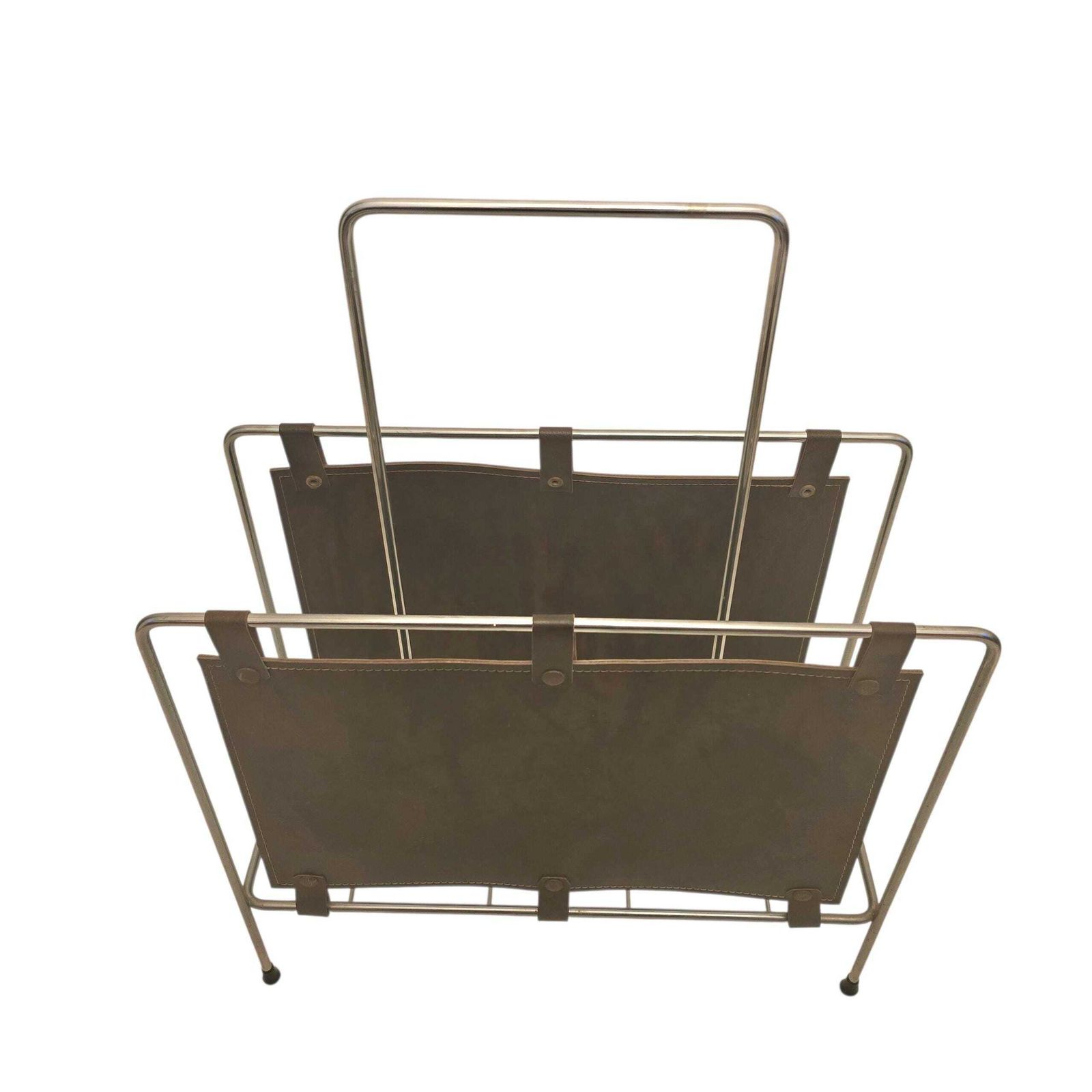 Vintage Mid Century Modern Magazine Rack With Leatherette photo vinterior