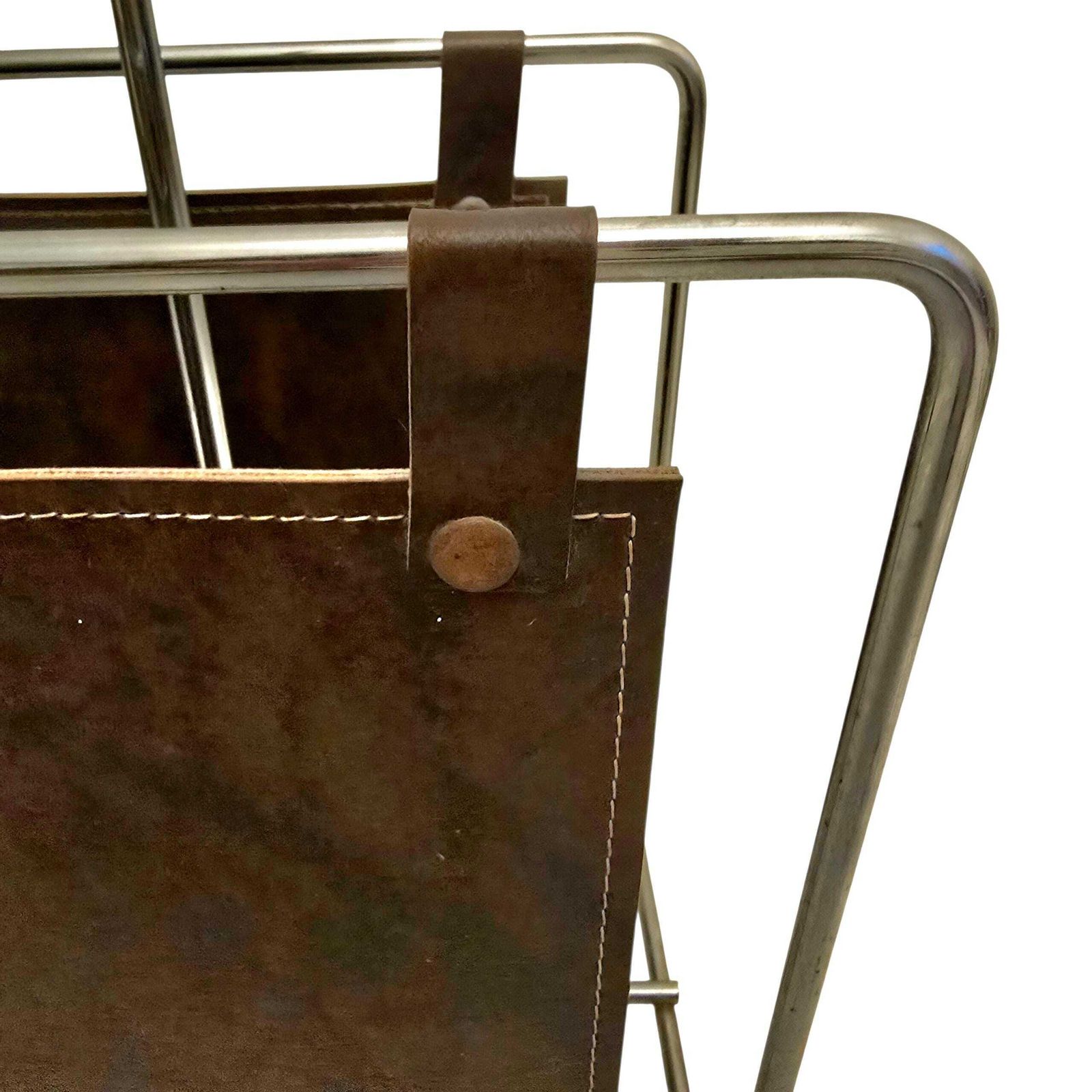 180.0 Vintage Mid Century Modern Magazine Rack With Leatherette photo