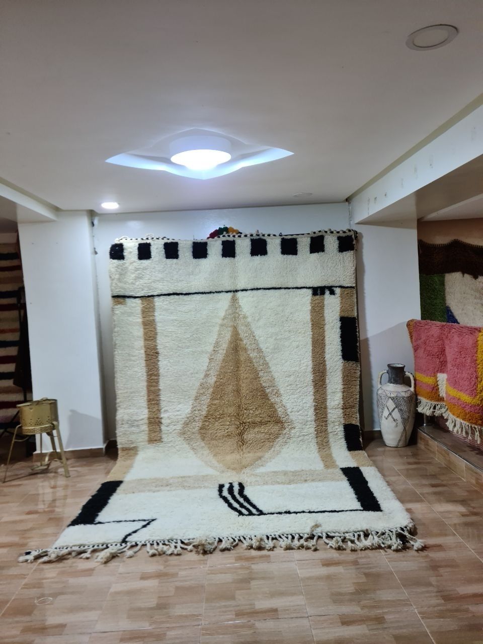 Large Geometric Moroccan Rug With Camel & Black Accents 300x200cm photo furniture