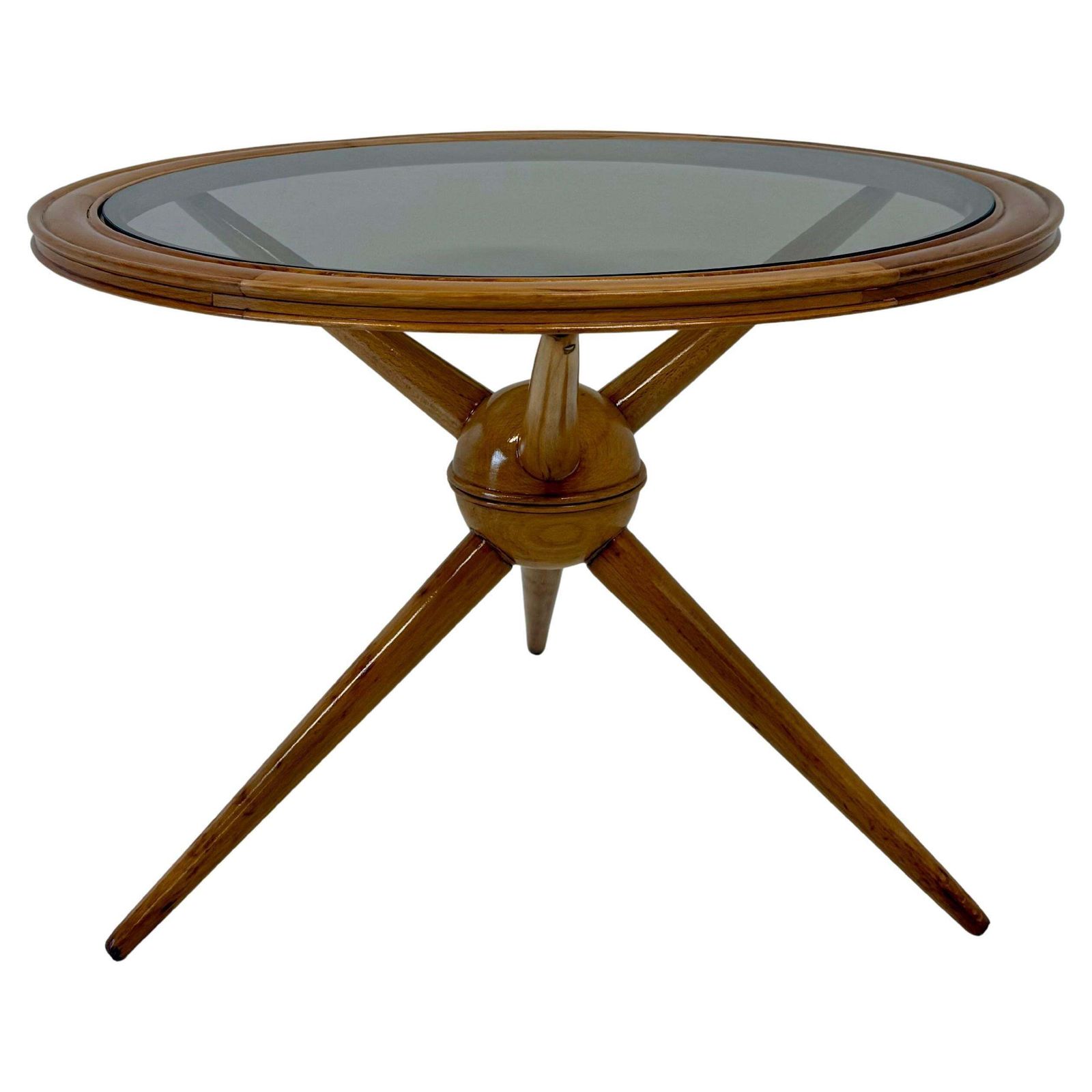 Italian Maple And Smoked Glass Coffee Table, By Cesare Lacca, 1950s