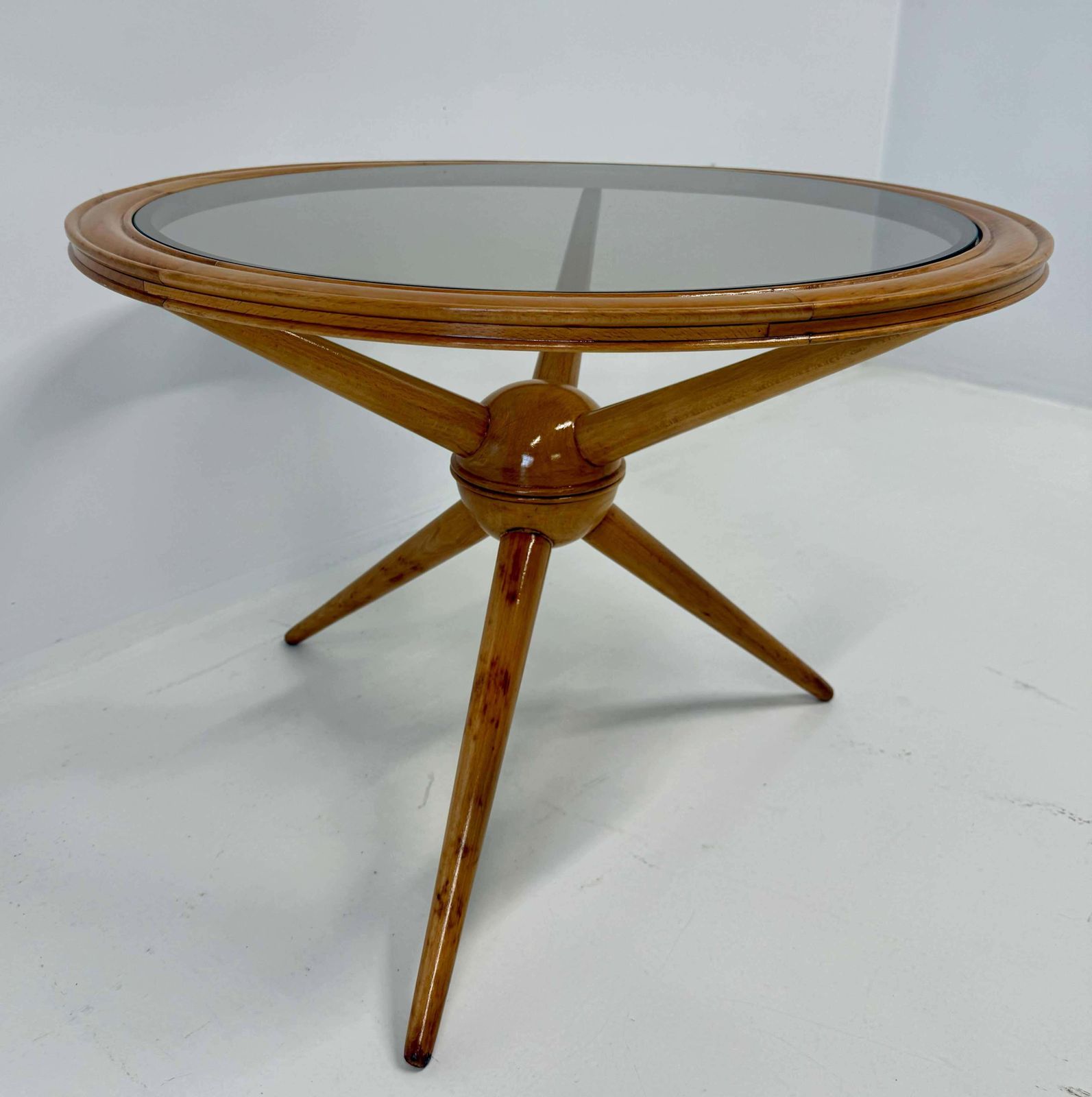 Italian Maple And Smoked Glass Coffee Table, By Cesare Lacca, 1950s photo 1870.0