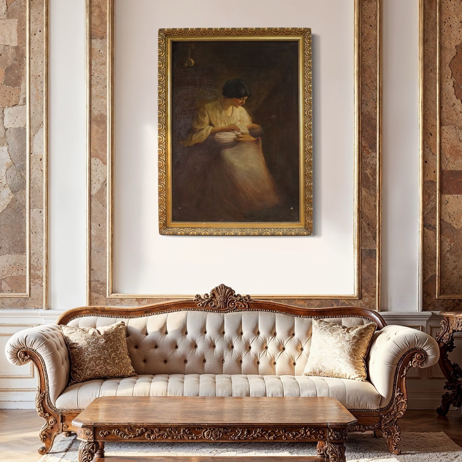 Spanish Painting Of An Interior Scene From The 20th Century photo furniture