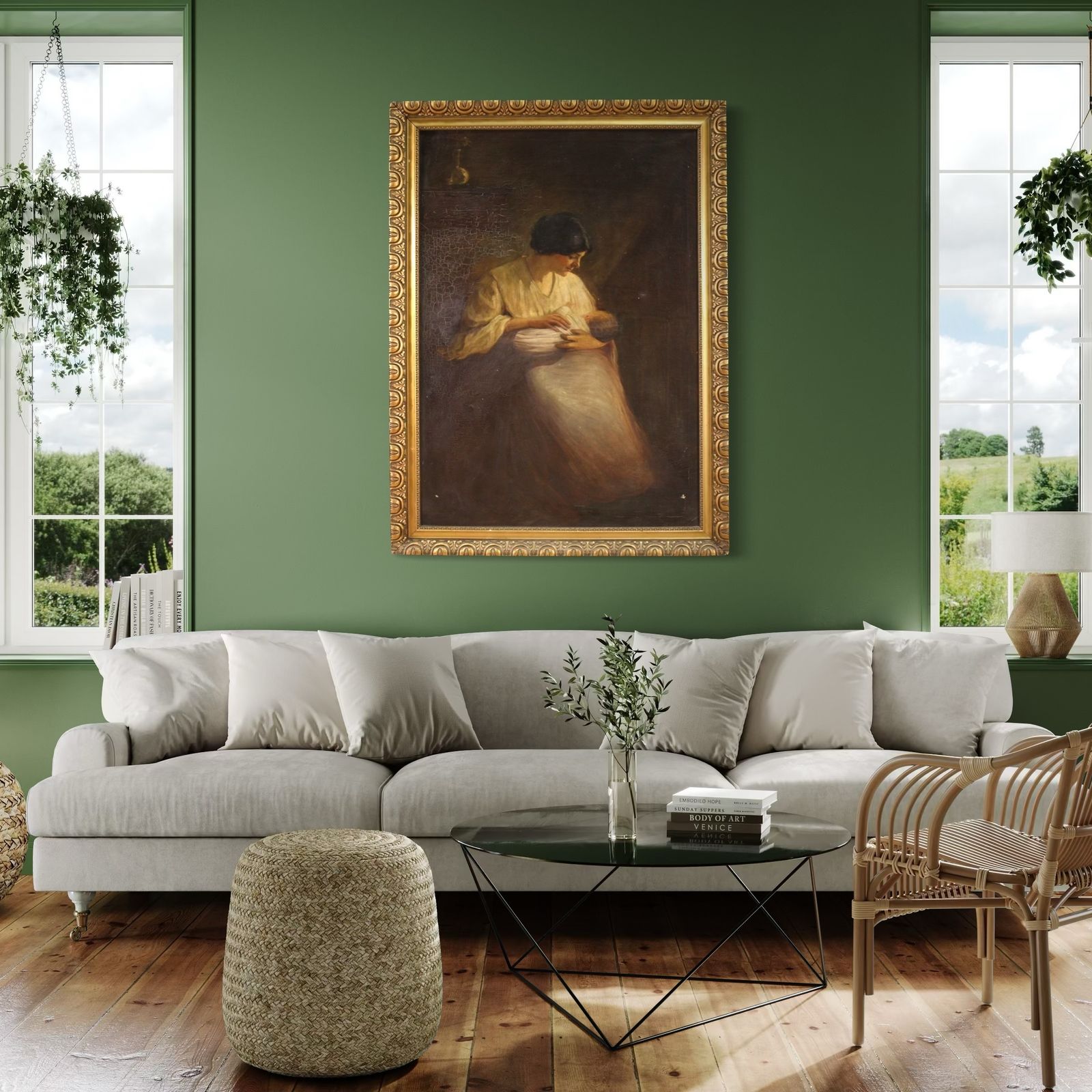 Spanish Painting Of An Interior Scene From The 20th Century photo for sale