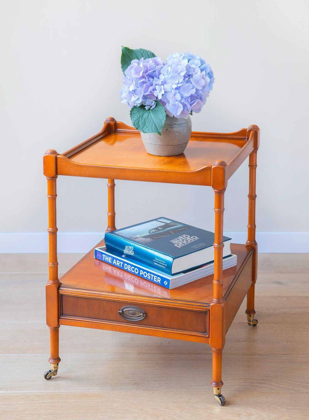 Vintage Wooden Bar Cart, Faux Bamboo Etagere Table, Victorian Style Side Table, Serving Trolley
