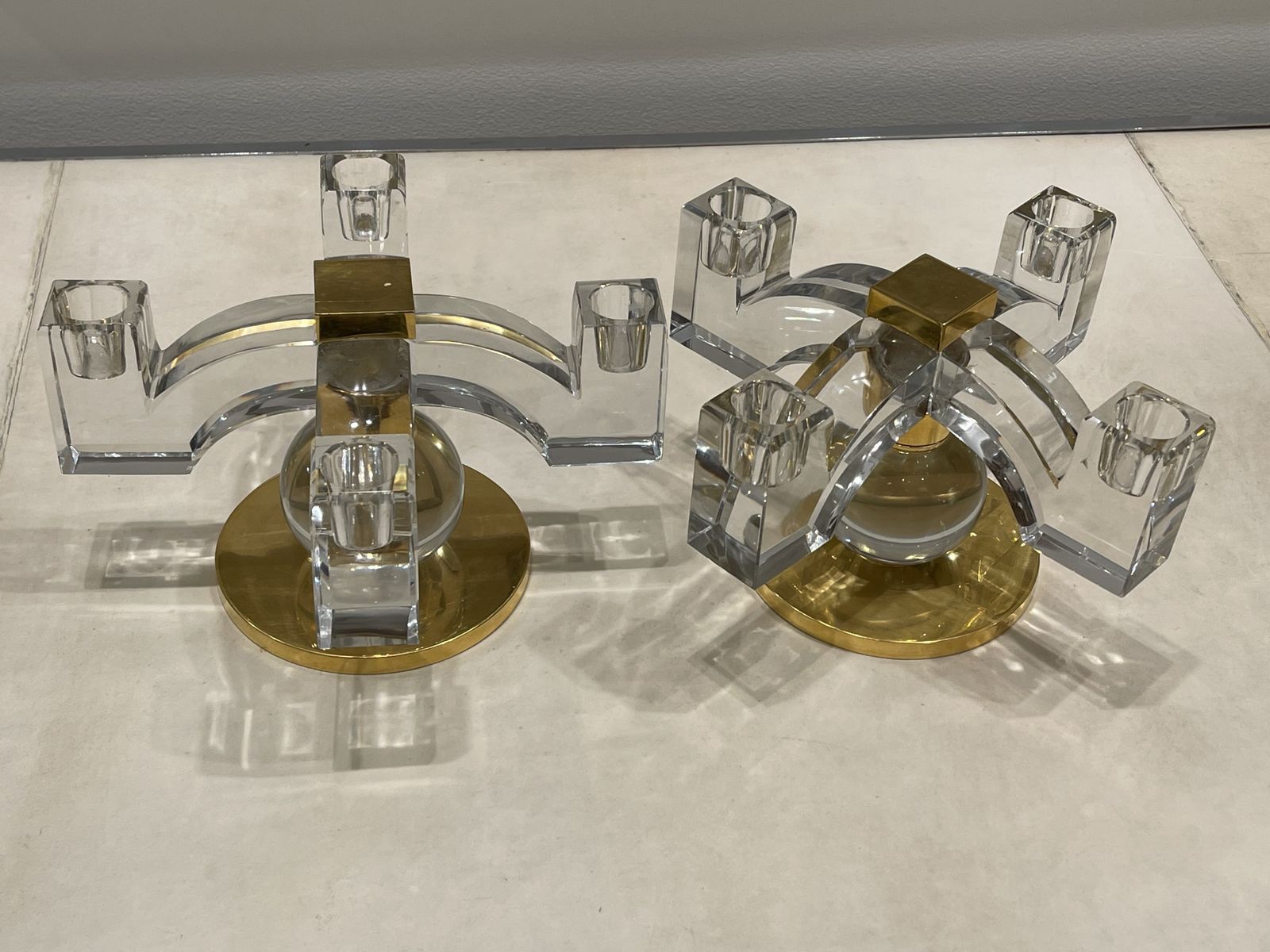 Fabulous Pair Of Baccarat Crystal Candelabras,  Created By Jacques Adnet, 1935, France photo 14000.0