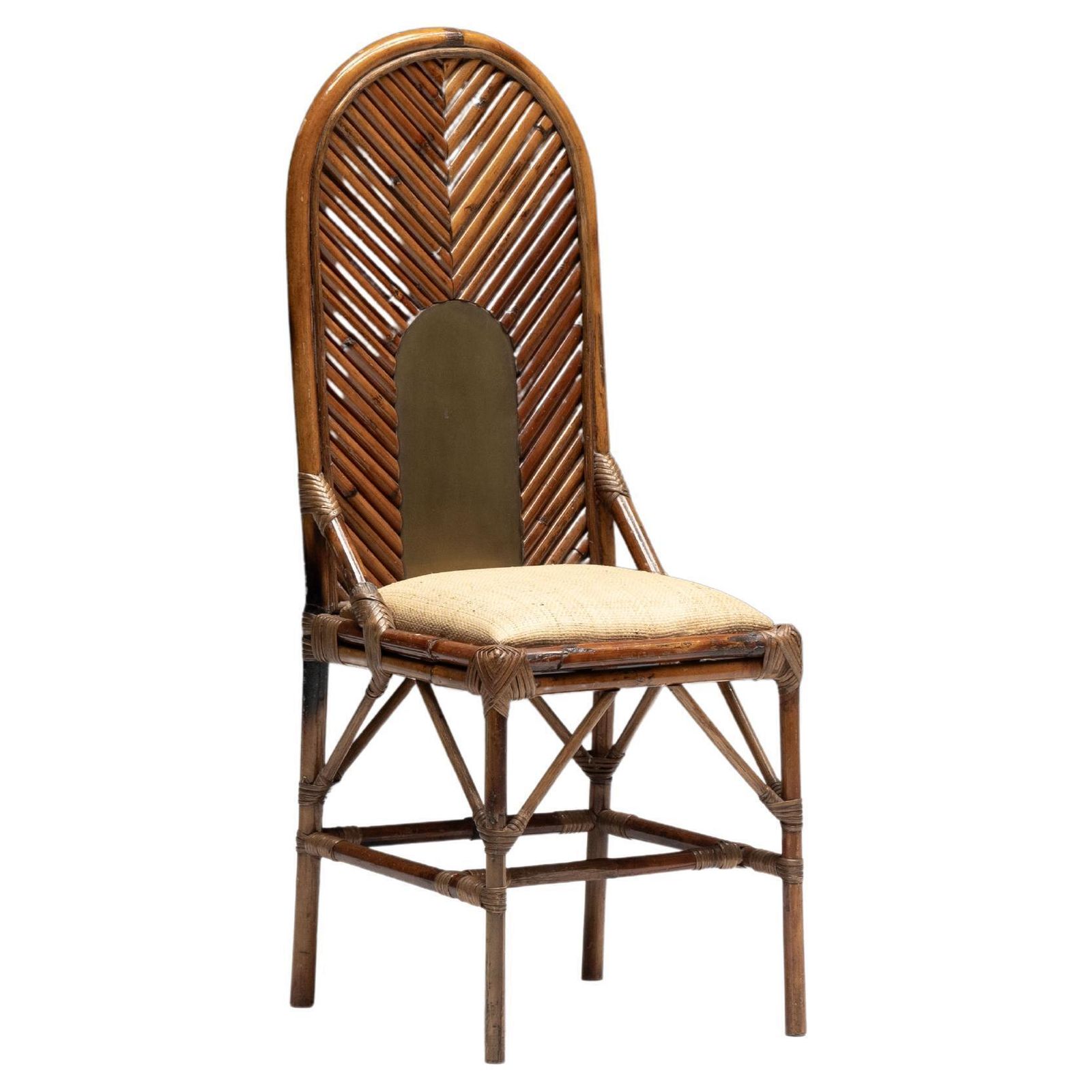 High Back Bamboo And Brass Chair By Gabriella Crespi, Italy, 1970s