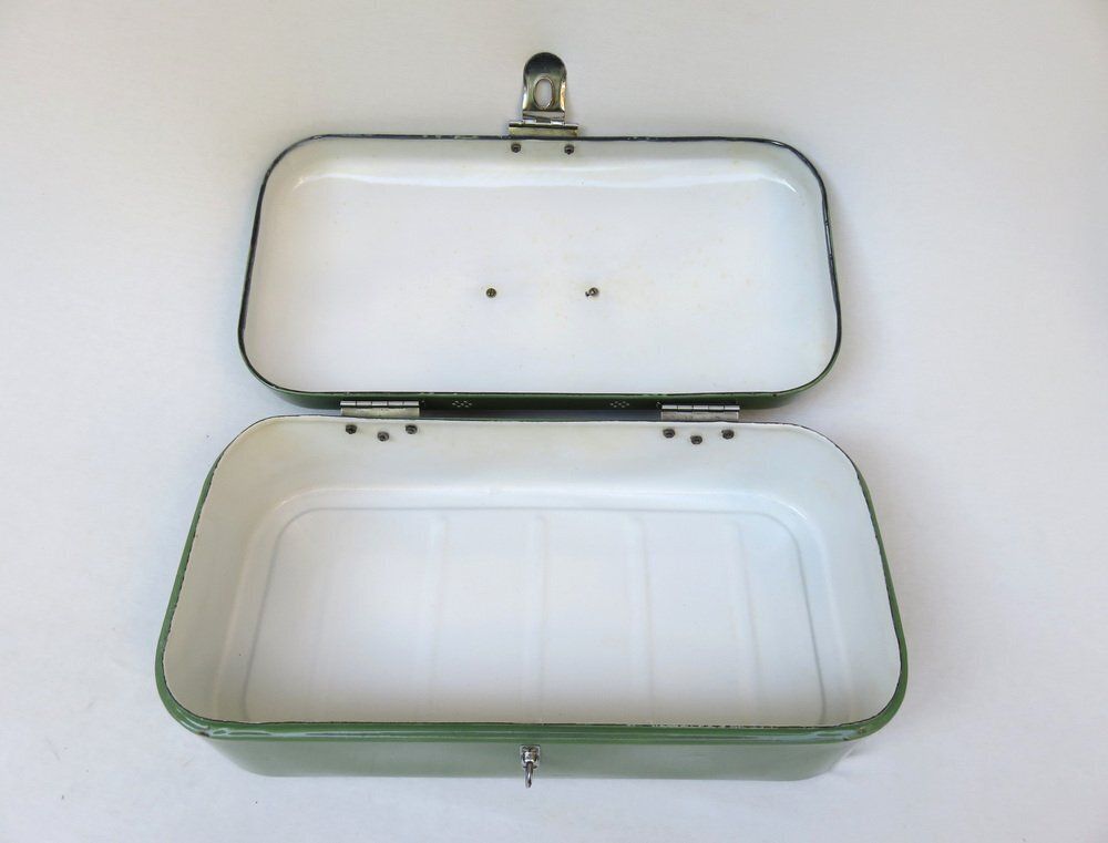 Antique Art Nouveau Lunch Box In Green And Chrome Plated, 1890s photo vintage