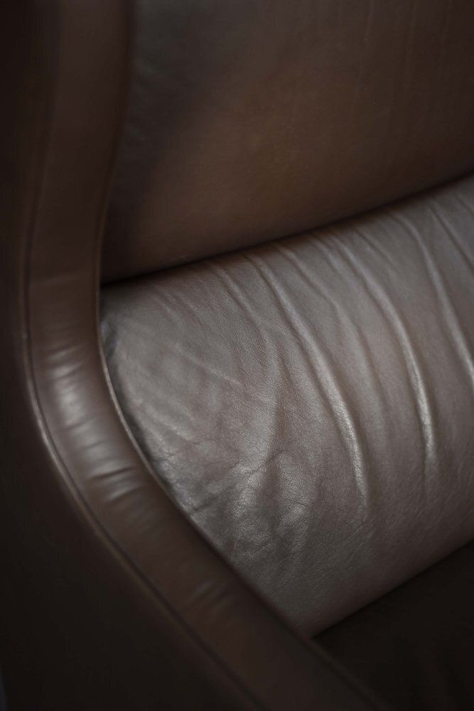 photo buy Mid Century Danish Modern Brown Leather Wing Chair, 1960s