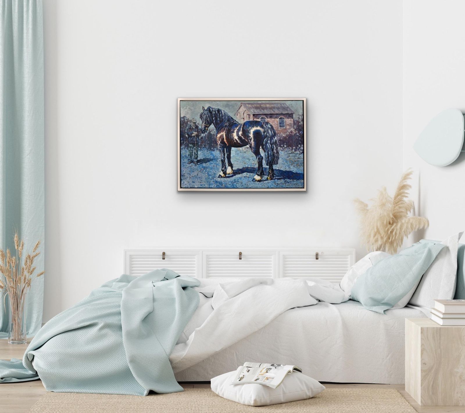 photo vintage Elin Sian Blake B.1981. Welsh Artist. Fronarth Northern Star. Welsh Cob Native Horse Breed Of Wales. Framed Oil On Canvas.