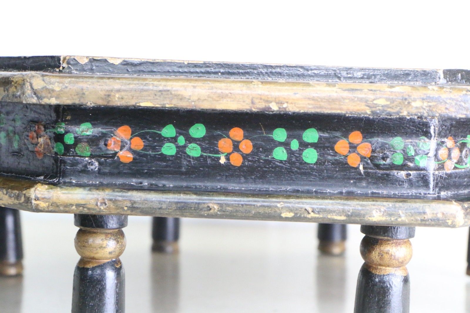 Antique Indian Wooden Bajot Table Chowki Table Early 20th Century Handpainted photo vintage