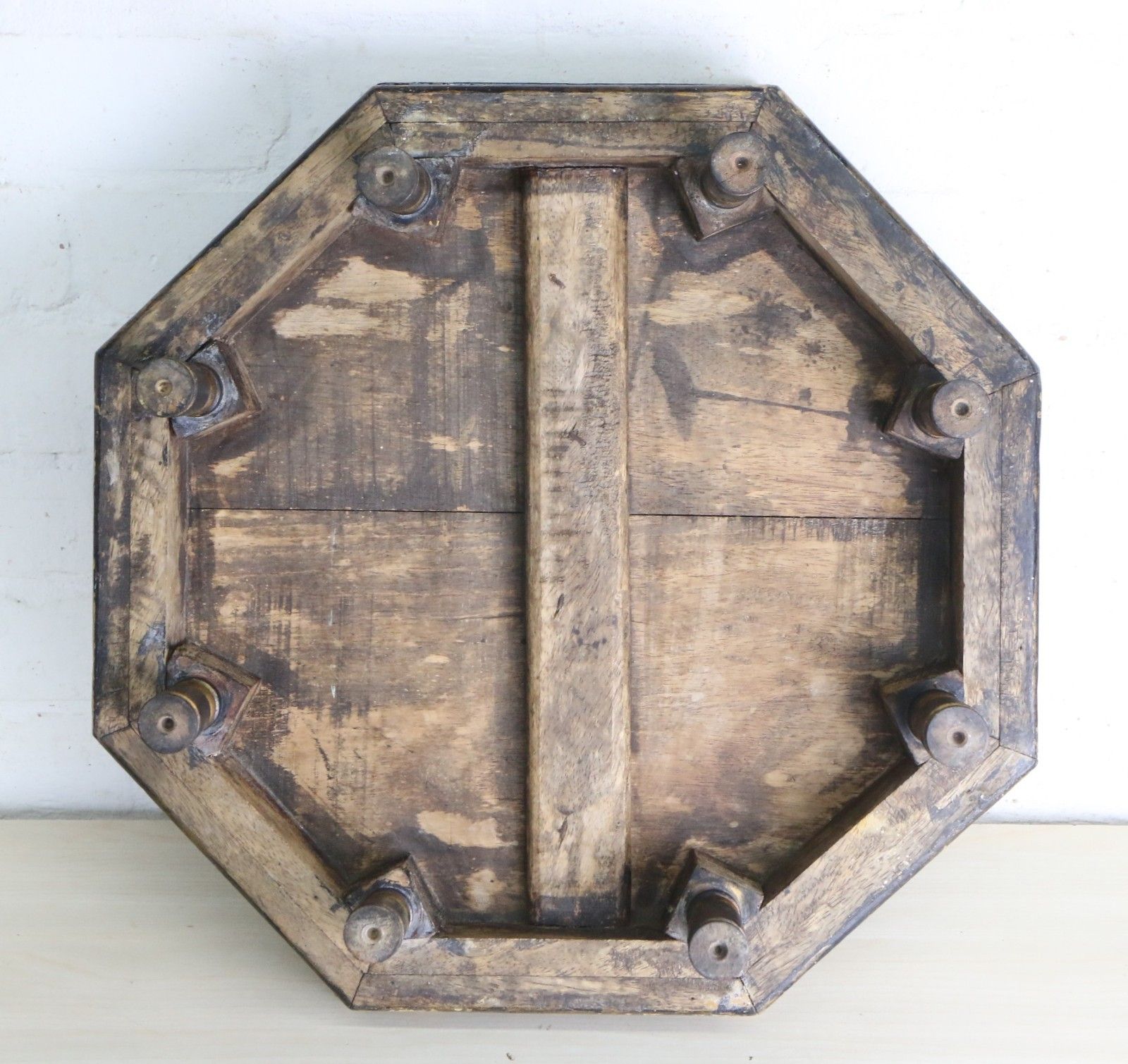 136.0 Antique Indian Wooden Bajot Table Chowki Table Early 20th Century Handpainted photo
