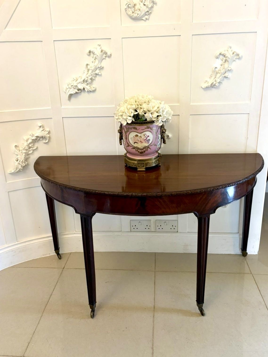 Large Pair Of Antique 19th Century Mahogany Demilune Side Tables photo for sale