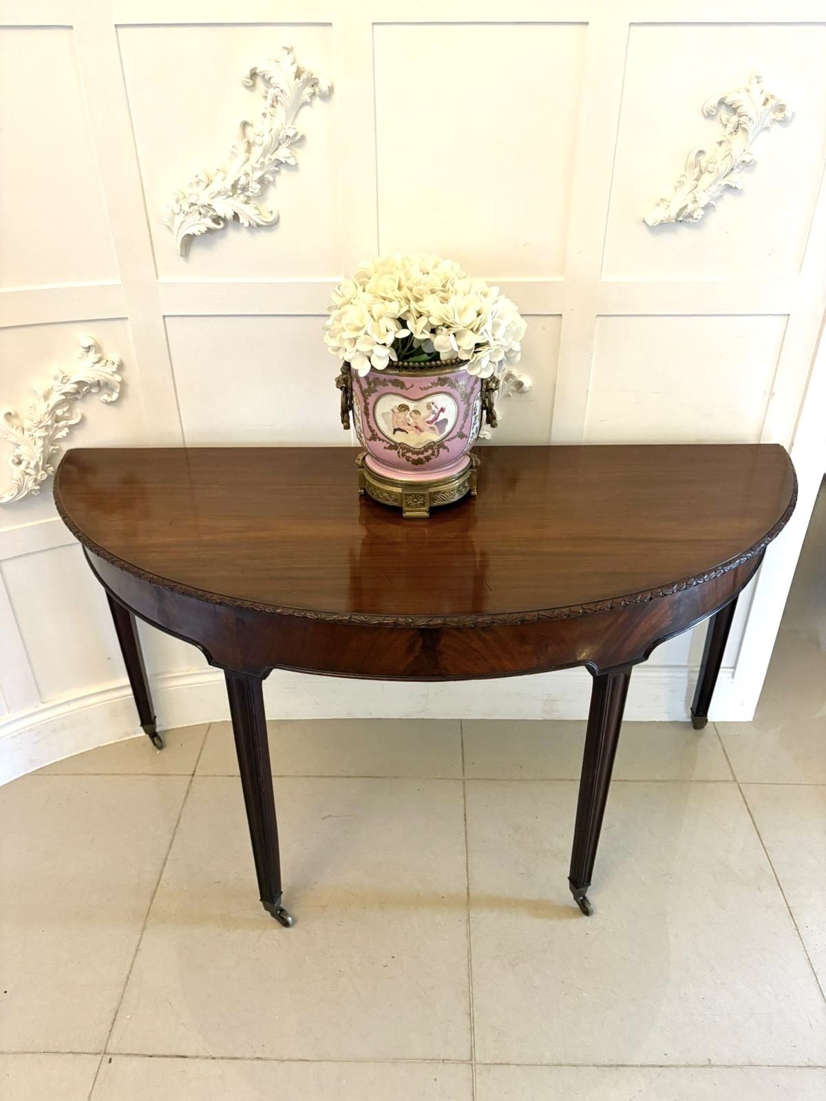 Large Pair Of Antique 19th Century Mahogany Demilune Side Tables photo Furniture