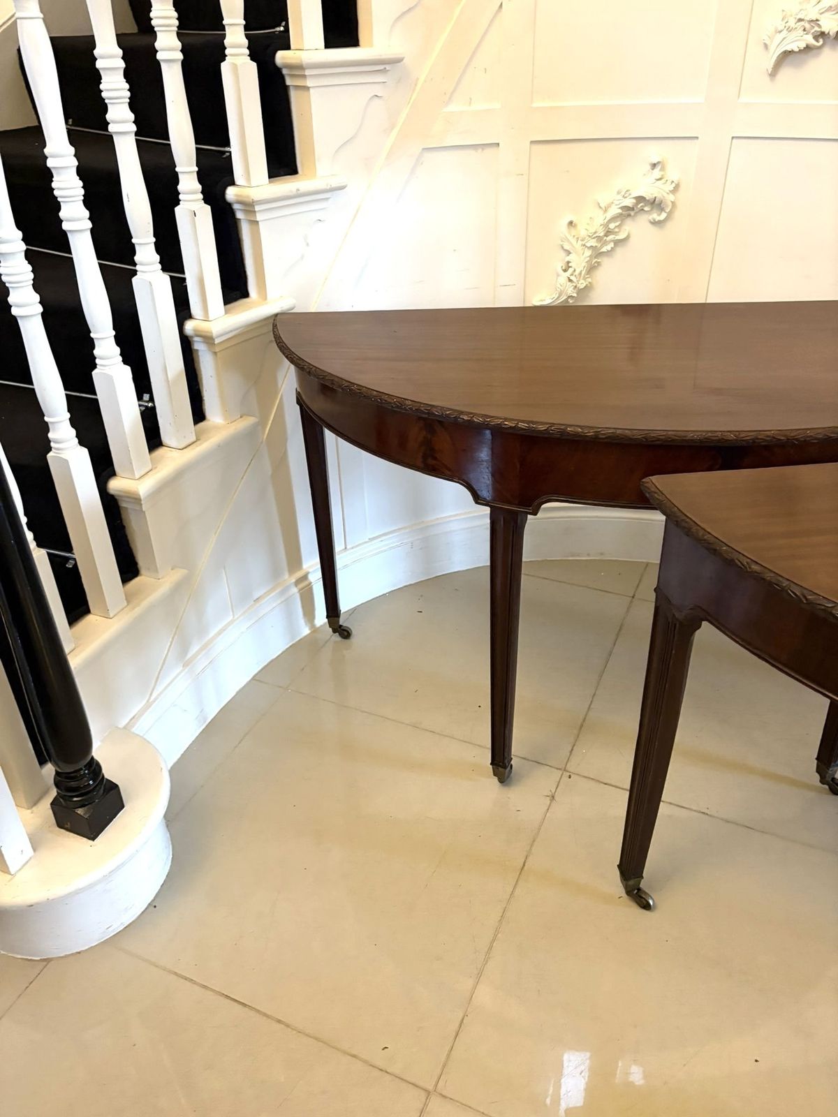Large Pair Of Antique 19th Century Mahogany Demilune Side Tables photo vinterior