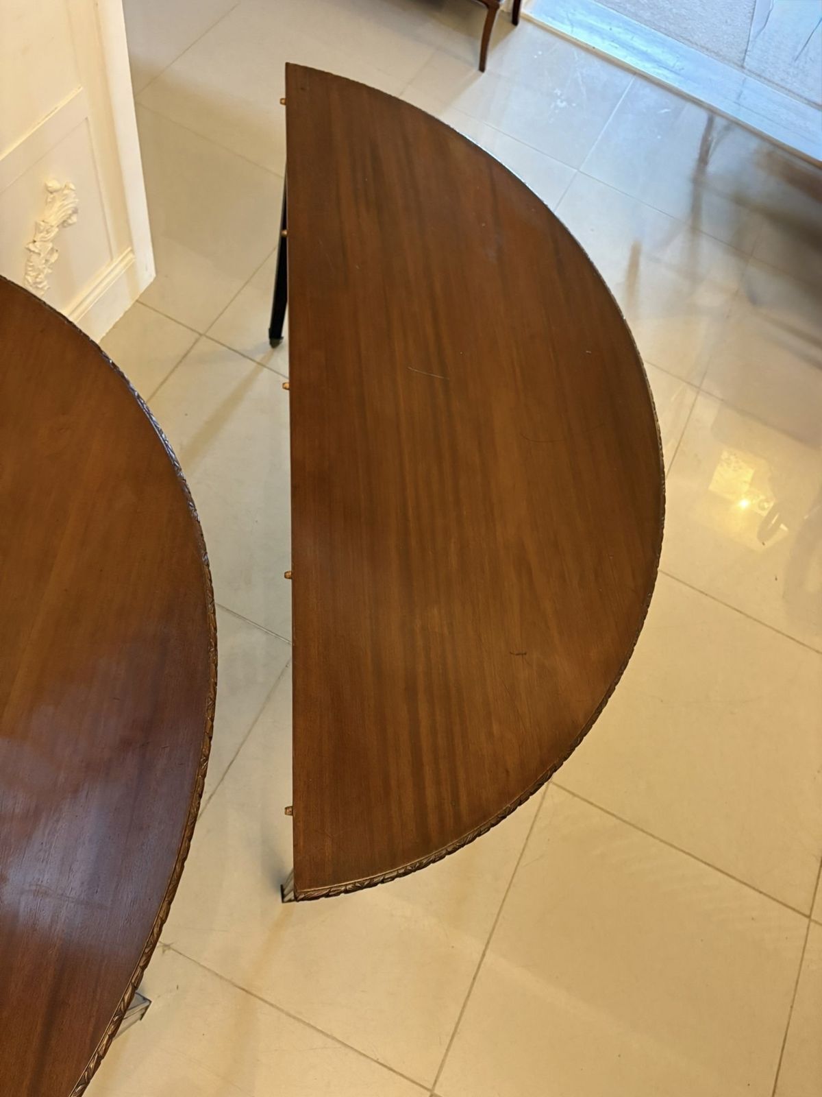 photo buy Large Pair Of Antique 19th Century Mahogany Demilune Side Tables